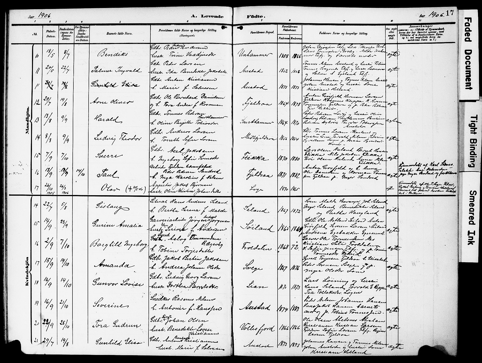 Flekkefjord sokneprestkontor, AV/SAK-1111-0012/F/Fb/Fbc/L0008: Klokkerbok nr. B 8, 1903-1931, s. 17