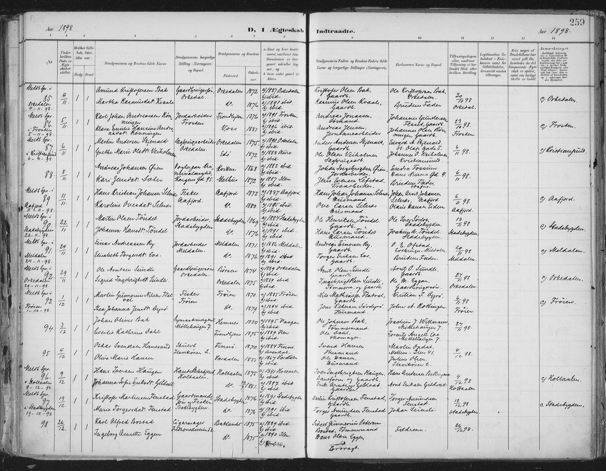 Ministerialprotokoller, klokkerbøker og fødselsregistre - Sør-Trøndelag, AV/SAT-A-1456/603/L0167: Ministerialbok nr. 603A06, 1896-1932, s. 259