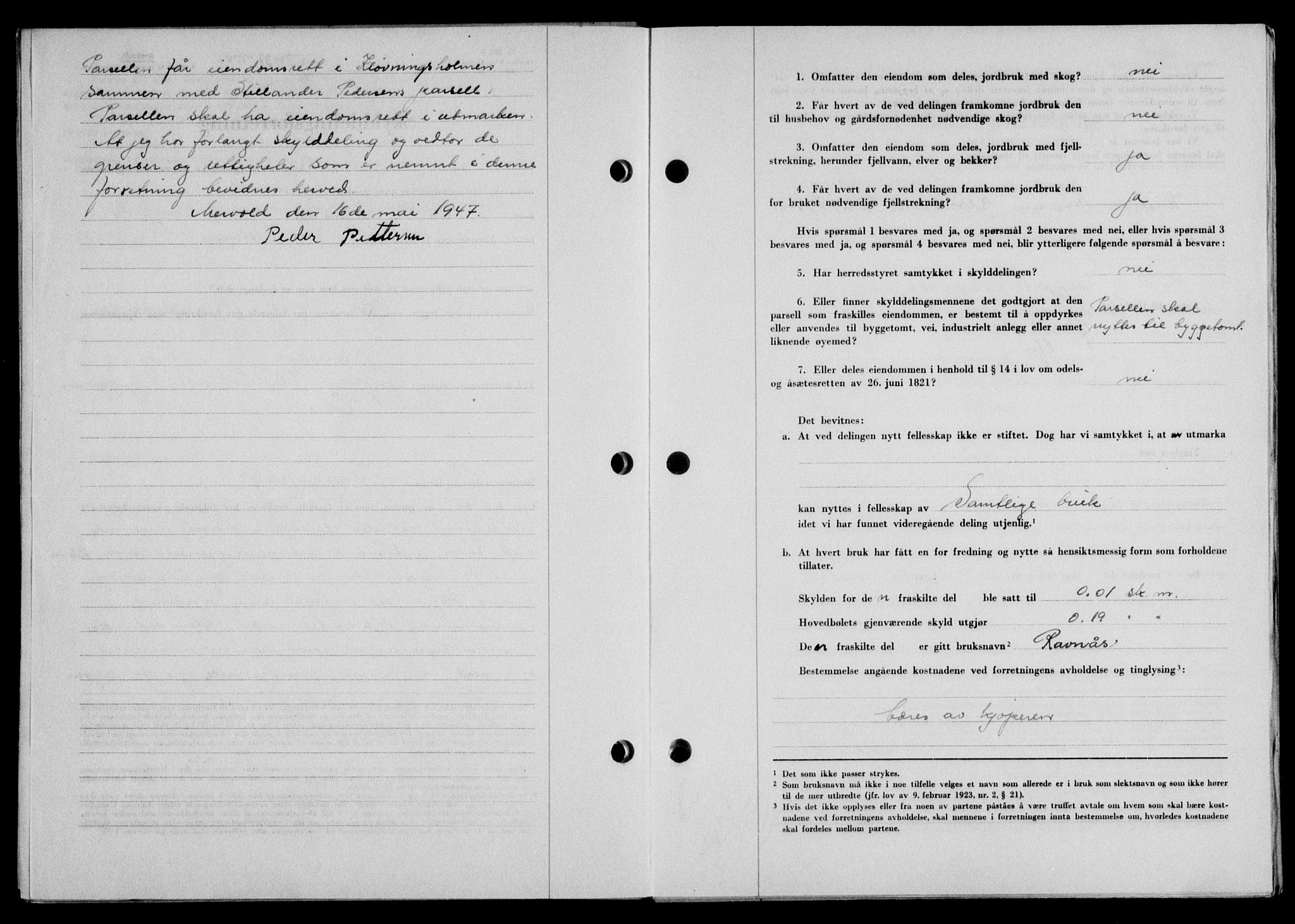 Lofoten sorenskriveri, SAT/A-0017/1/2/2C/L0016a: Pantebok nr. 16a, 1947-1947, Dagboknr: 937/1947