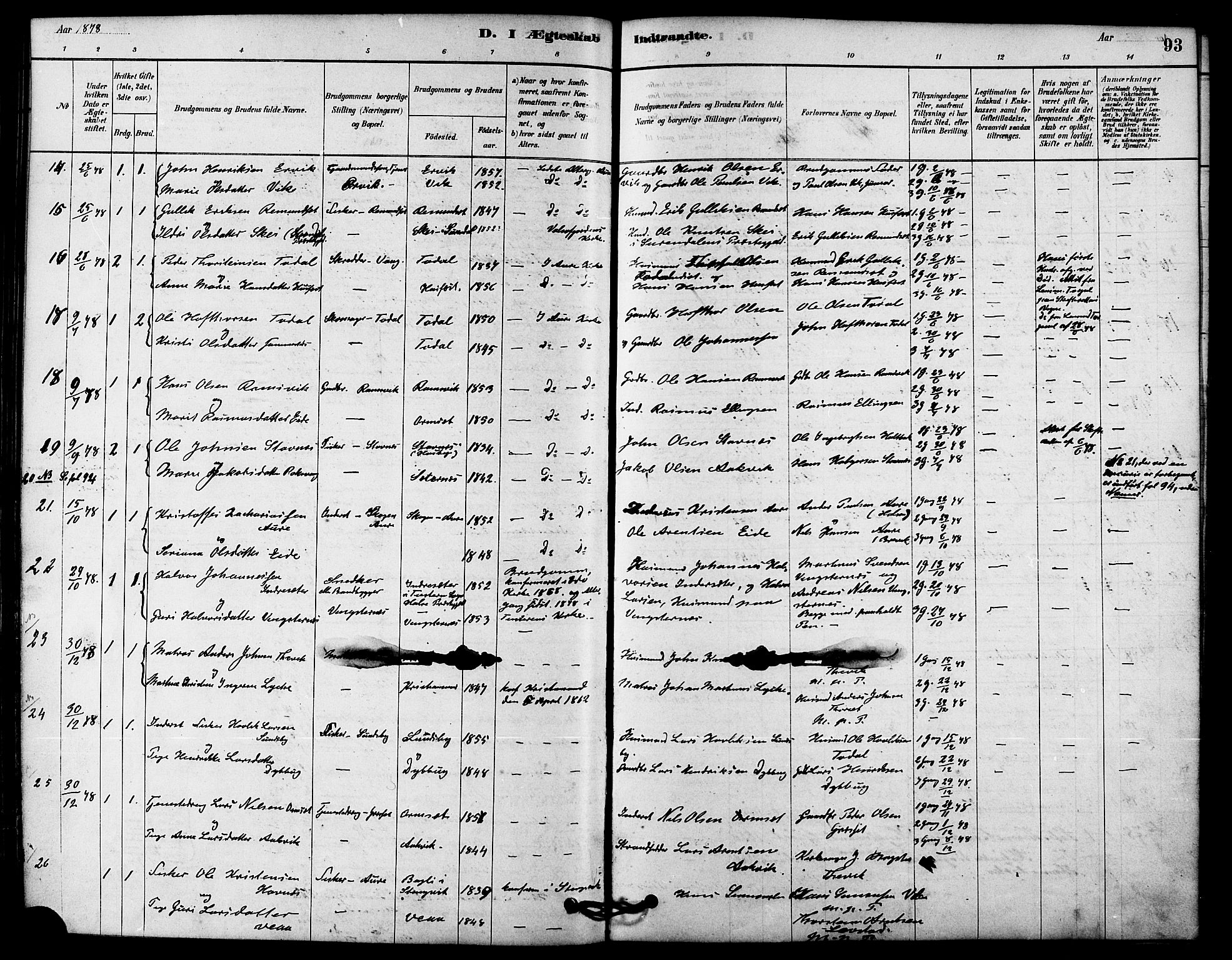 Ministerialprotokoller, klokkerbøker og fødselsregistre - Møre og Romsdal, AV/SAT-A-1454/578/L0906: Ministerialbok nr. 578A05, 1878-1886, s. 93