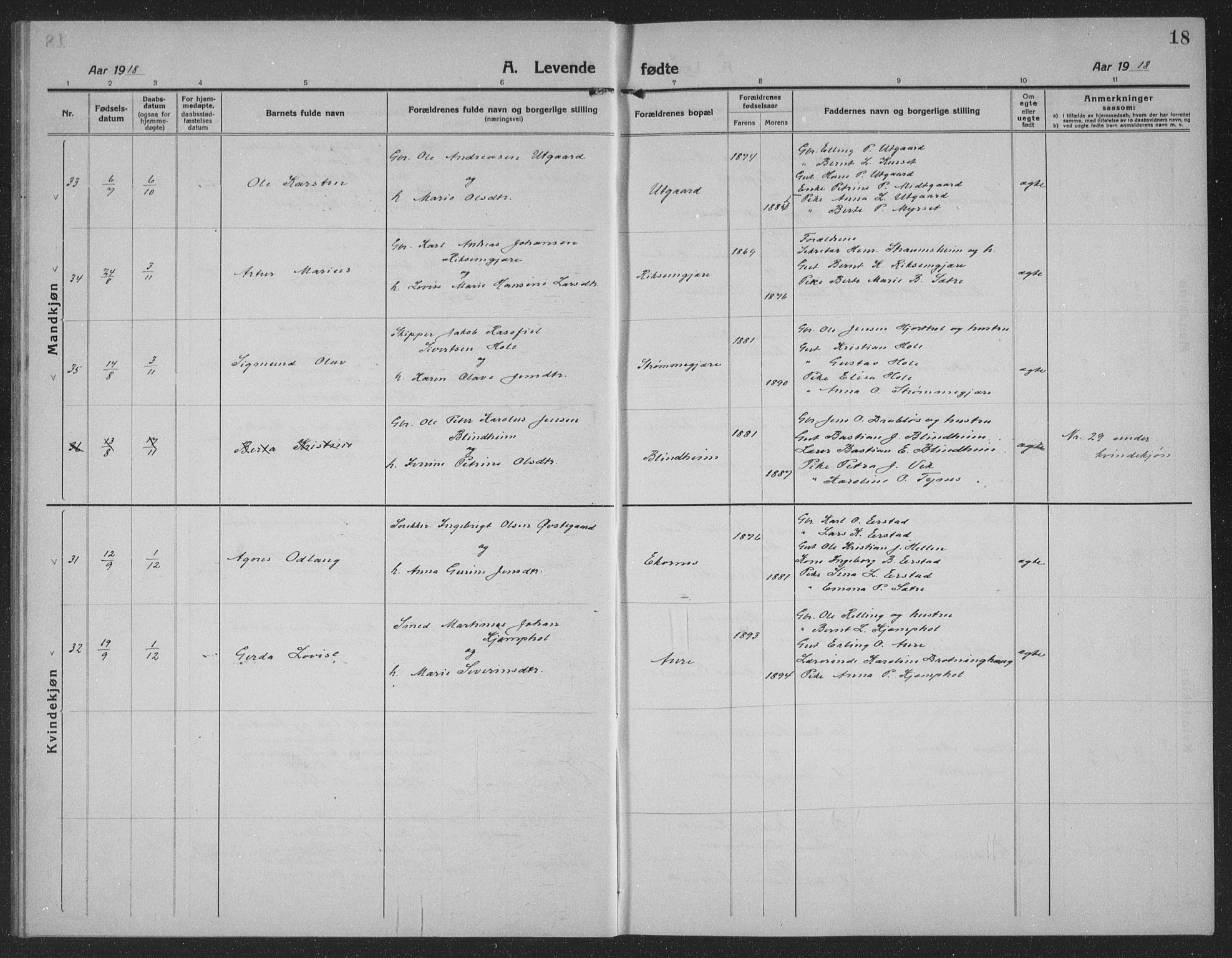 Ministerialprotokoller, klokkerbøker og fødselsregistre - Møre og Romsdal, AV/SAT-A-1454/523/L0342: Klokkerbok nr. 523C05, 1916-1937, s. 18