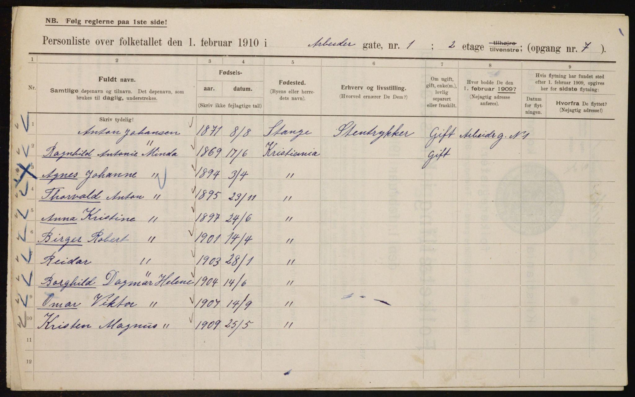 OBA, Kommunal folketelling 1.2.1910 for Kristiania, 1910, s. 1301