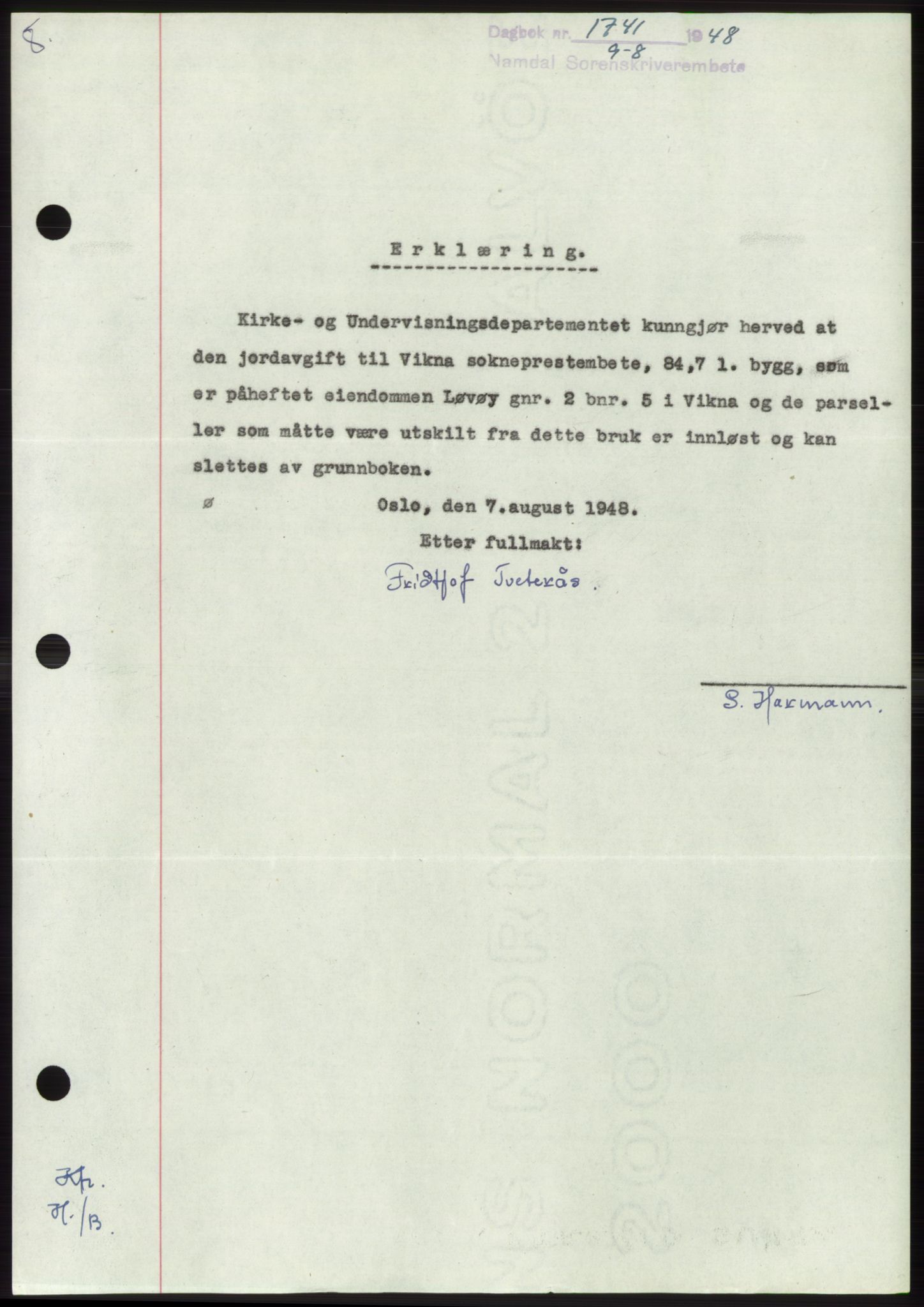 Namdal sorenskriveri, SAT/A-4133/1/2/2C: Pantebok nr. -, 1948-1948, Dagboknr: 1741/1948