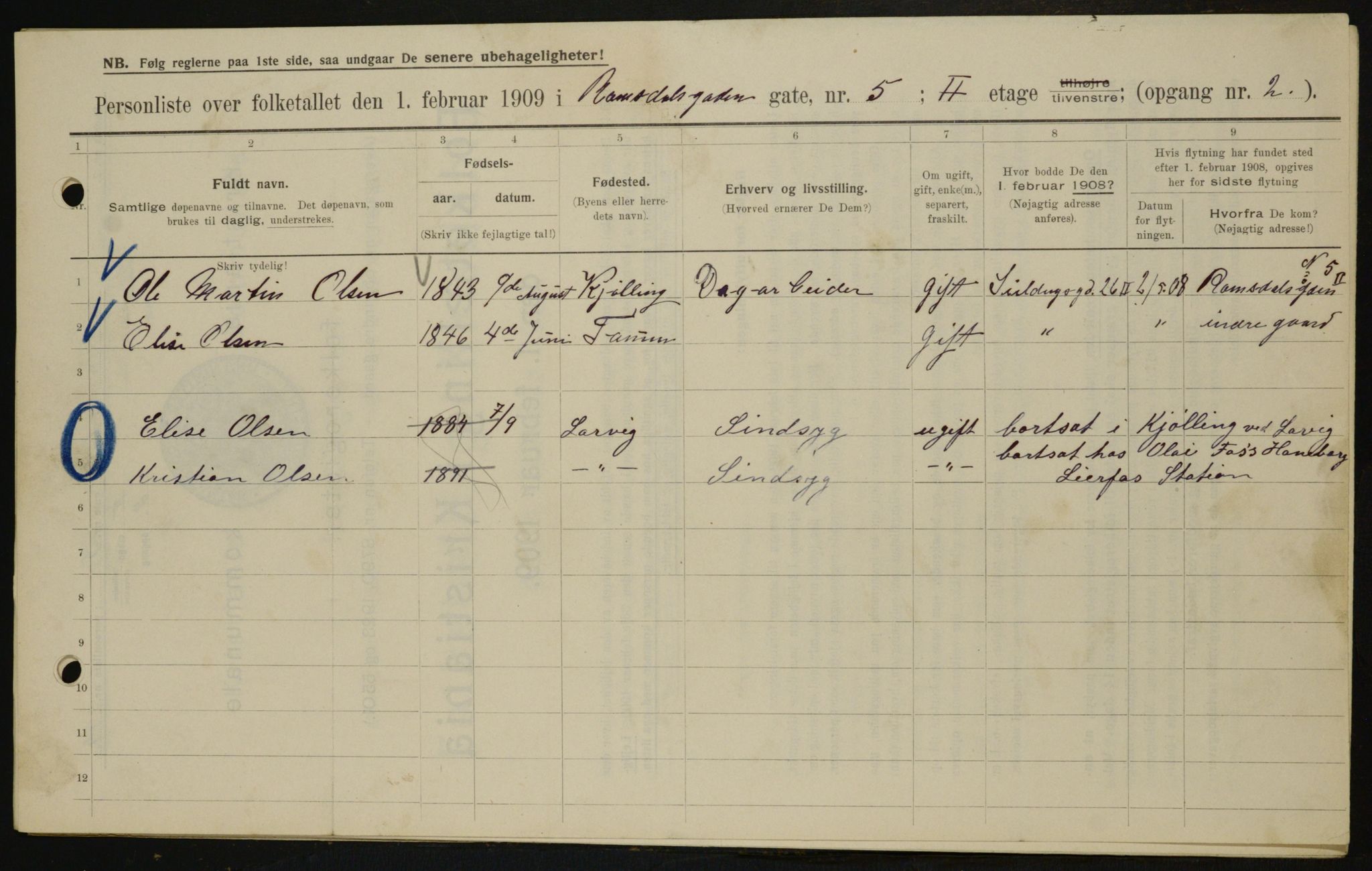 OBA, Kommunal folketelling 1.2.1909 for Kristiania kjøpstad, 1909, s. 75456
