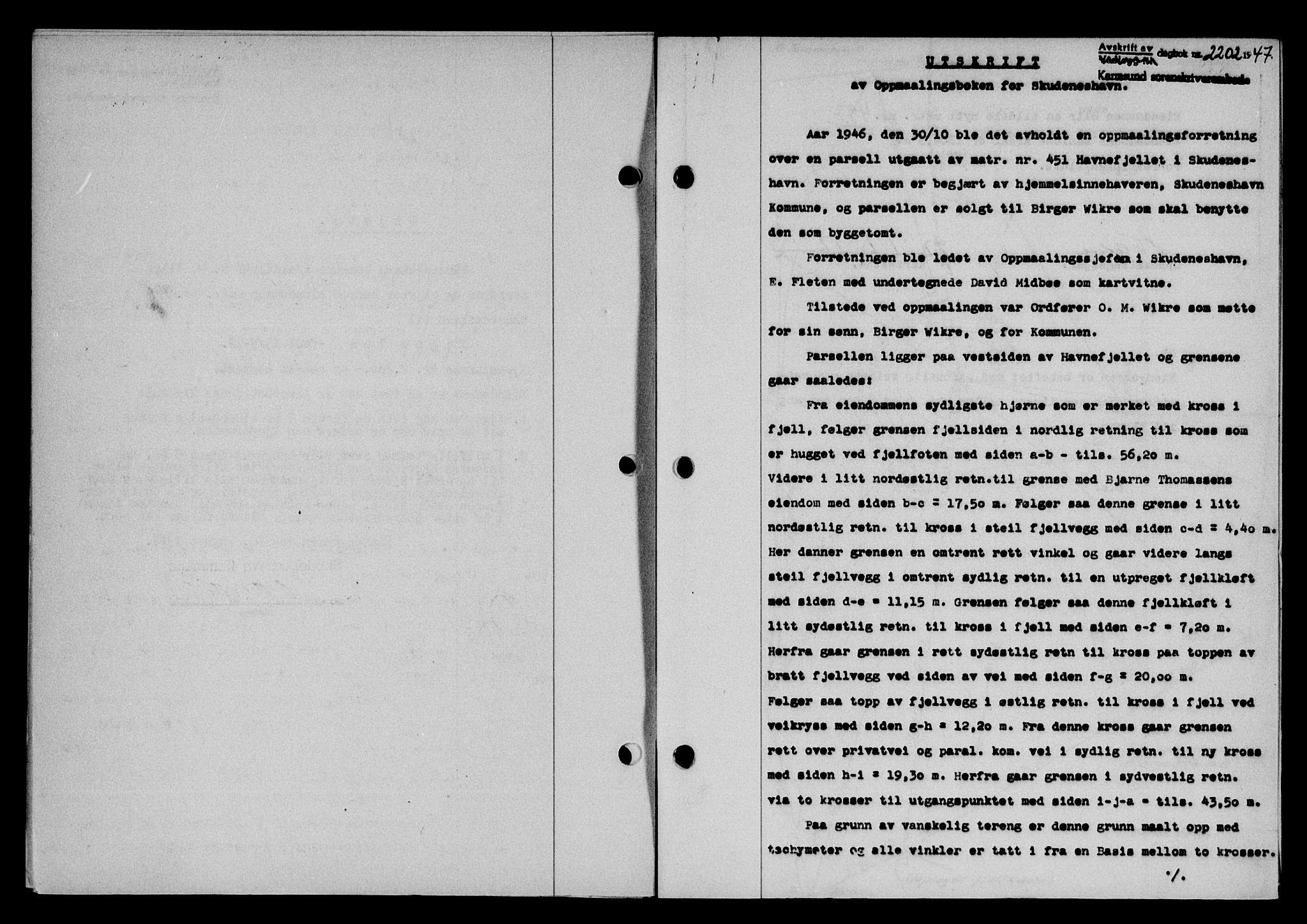 Karmsund sorenskriveri, SAST/A-100311/01/II/IIB/L0090: Pantebok nr. 70A, 1947-1947, Dagboknr: 2202/1947