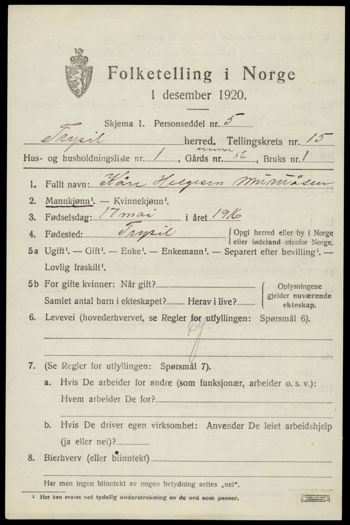 SAH, Folketelling 1920 for 0428 Trysil herred, 1920, s. 8793