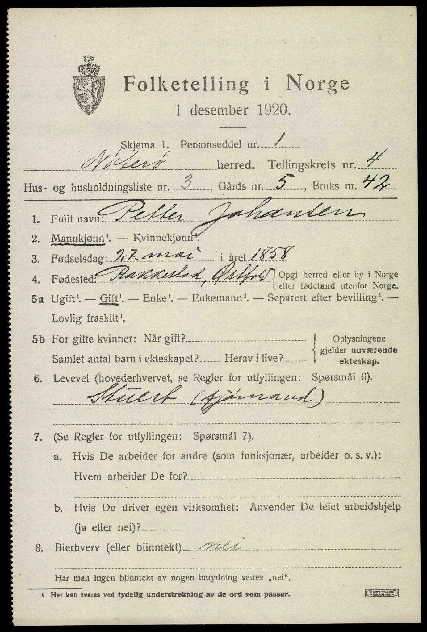 SAKO, Folketelling 1920 for 0722 Nøtterøy herred, 1920, s. 6697