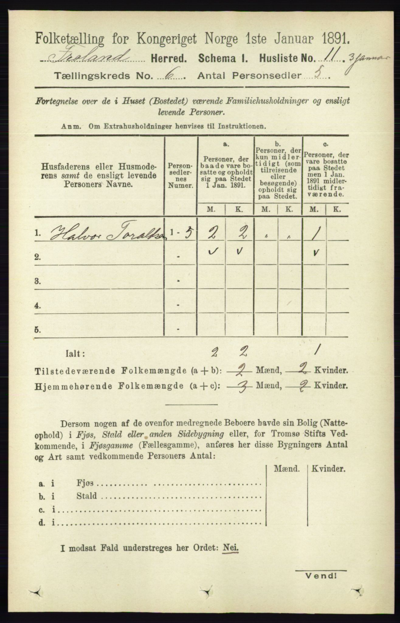 RA, Folketelling 1891 for 0919 Froland herred, 1891, s. 2142