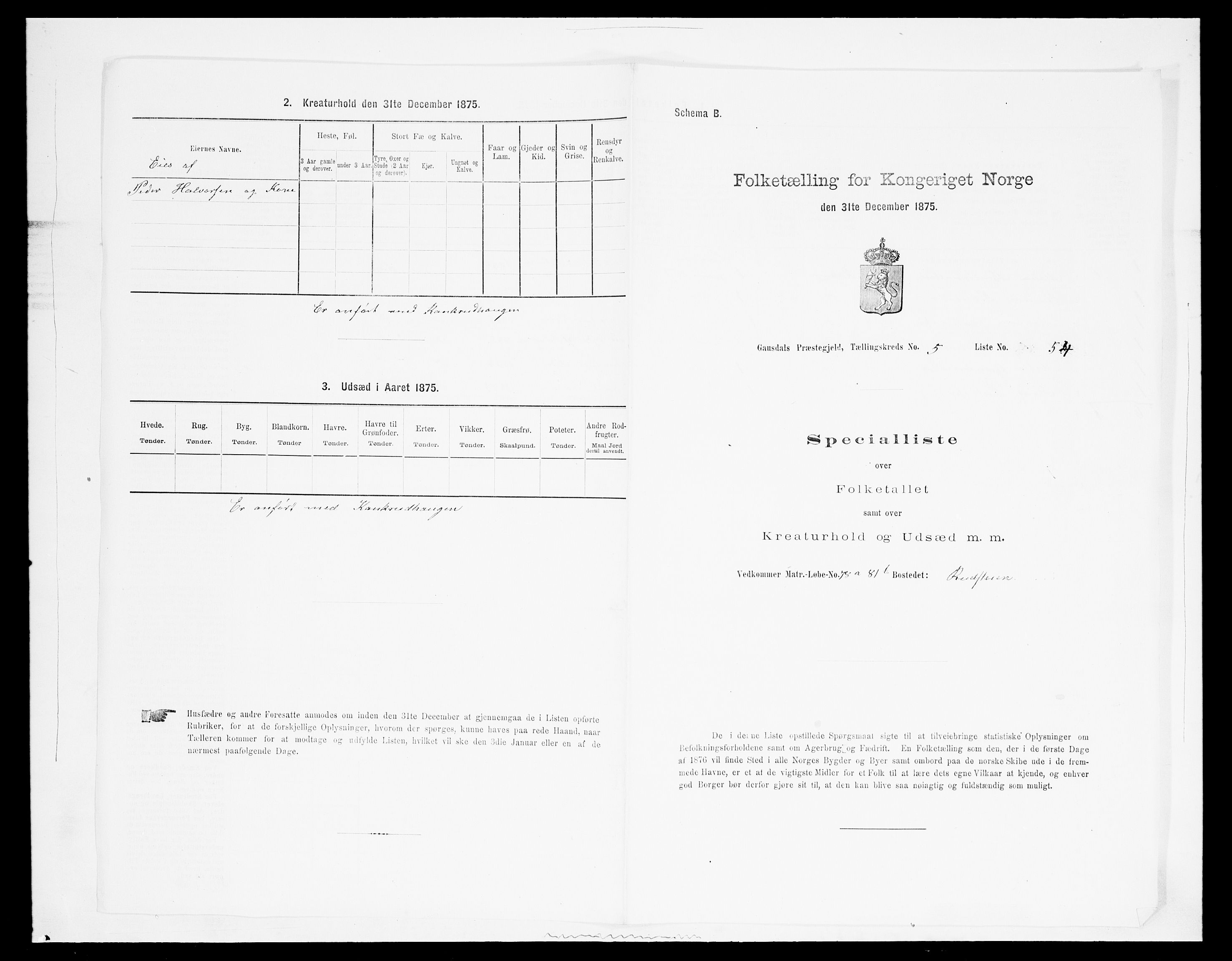 SAH, Folketelling 1875 for 0522P Gausdal prestegjeld, 1875, s. 985
