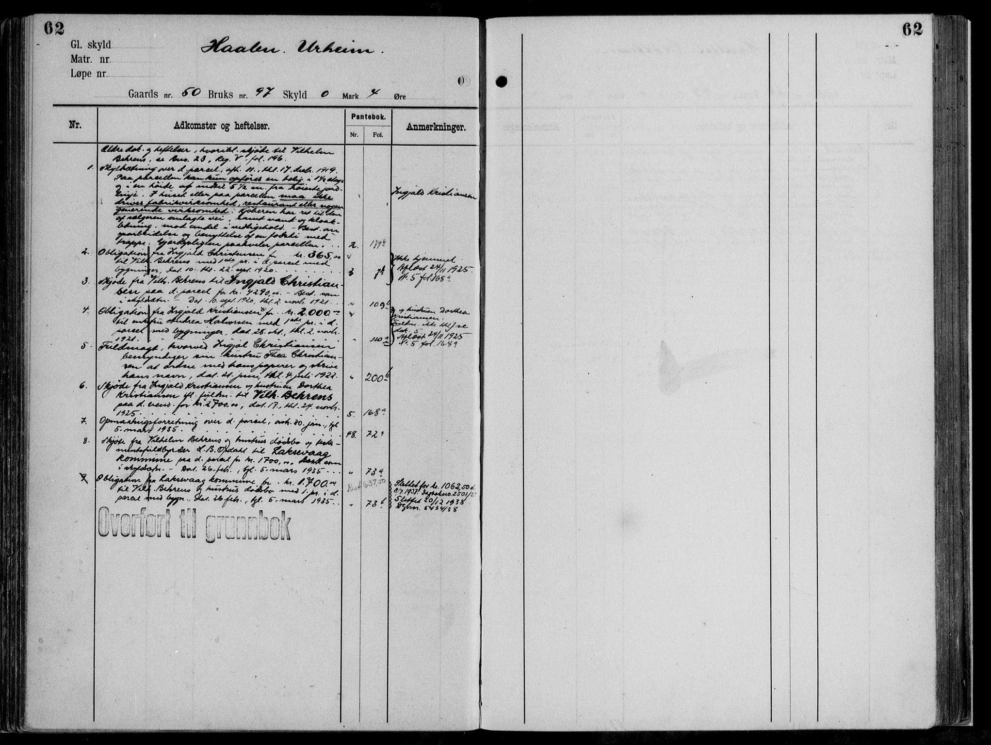 Midhordland sorenskriveri, AV/SAB-A-3001/1/G/Ga/Gab/L0111: Panteregister nr. II.A.b.111, s. 62
