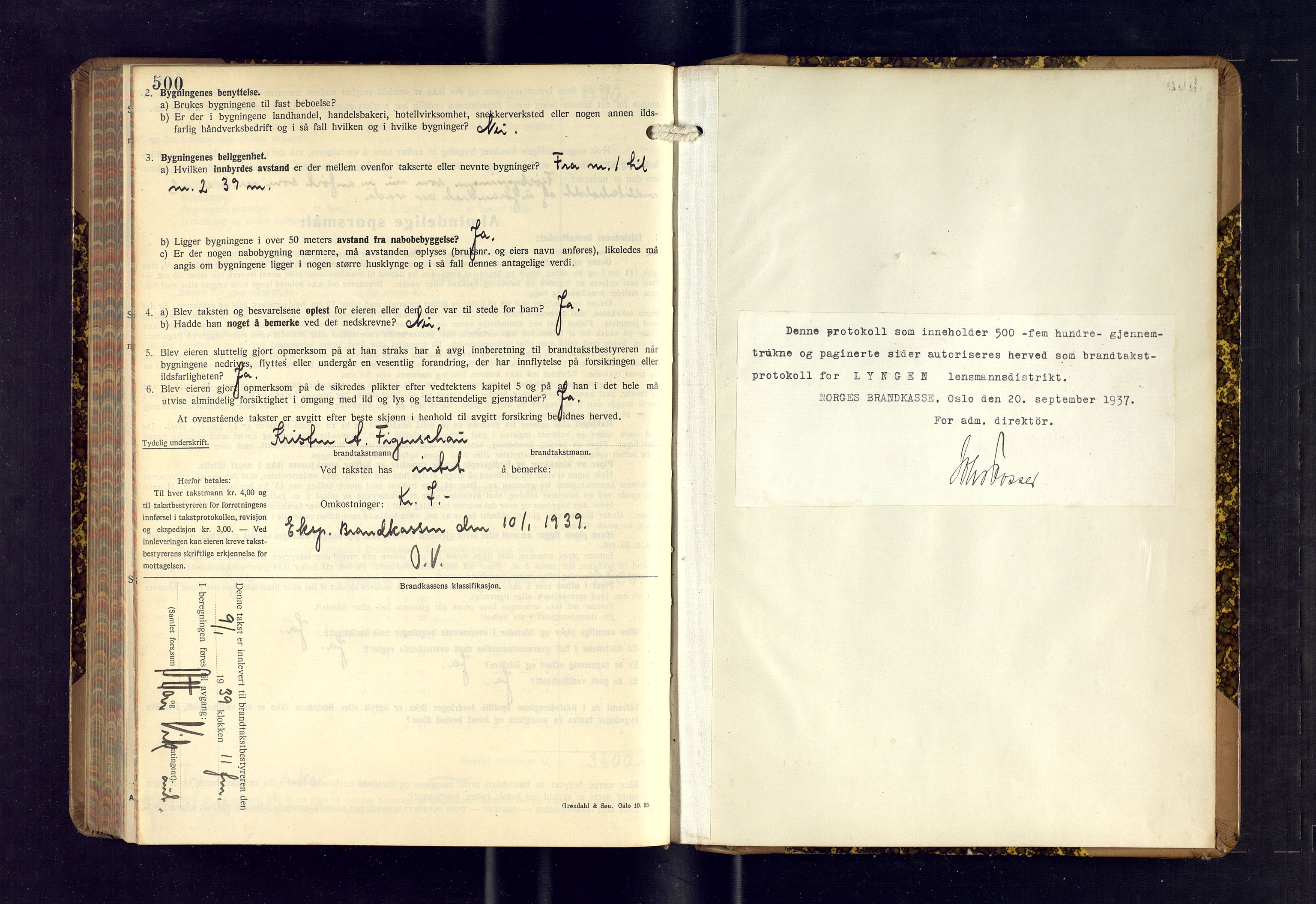 Lyngen lensmannskontor, SATØ/SATO-99/F/Fm/Fmb/L0132: Branntakstprotokoller, 1937-1938, s. 500