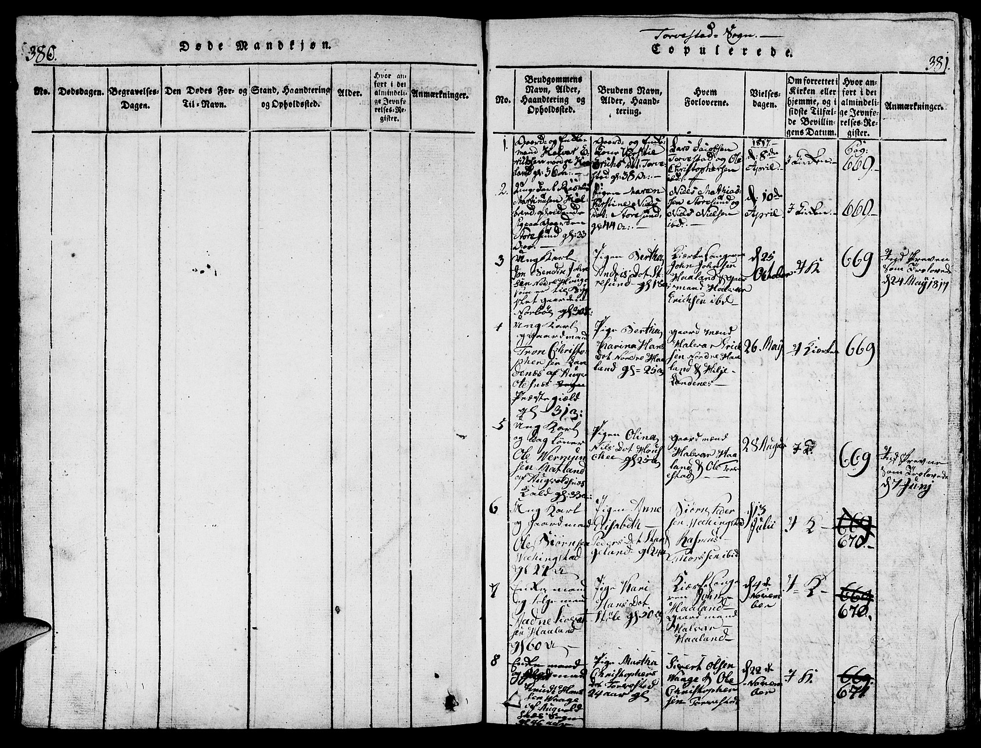 Torvastad sokneprestkontor, SAST/A -101857/H/Ha/Hab/L0001: Klokkerbok nr. B 1 /1, 1817-1835, s. 380-381