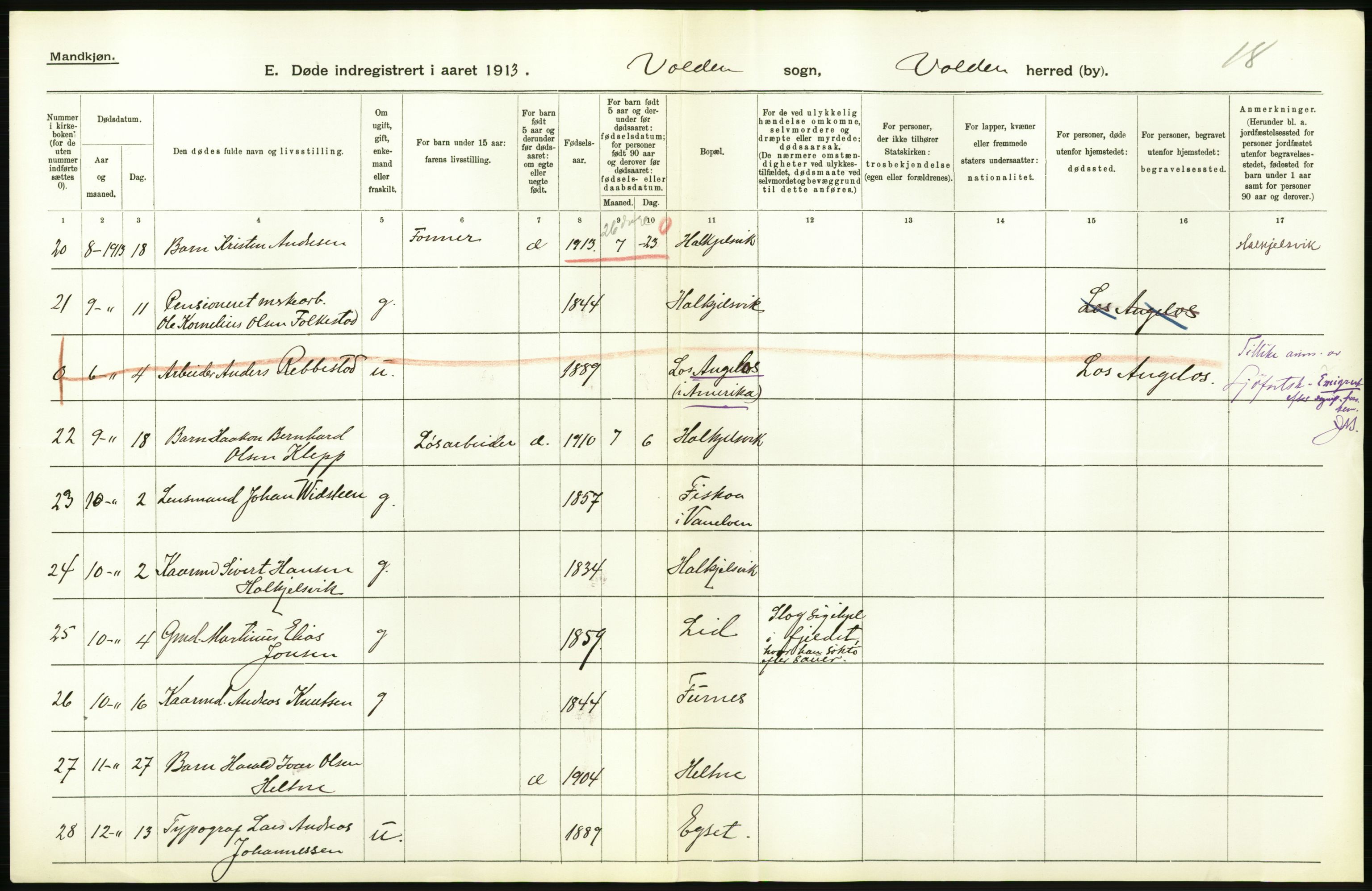 Statistisk sentralbyrå, Sosiodemografiske emner, Befolkning, AV/RA-S-2228/D/Df/Dfb/Dfbc/L0037: Romsdals amt: Døde. Bygder og byer., 1913, s. 8