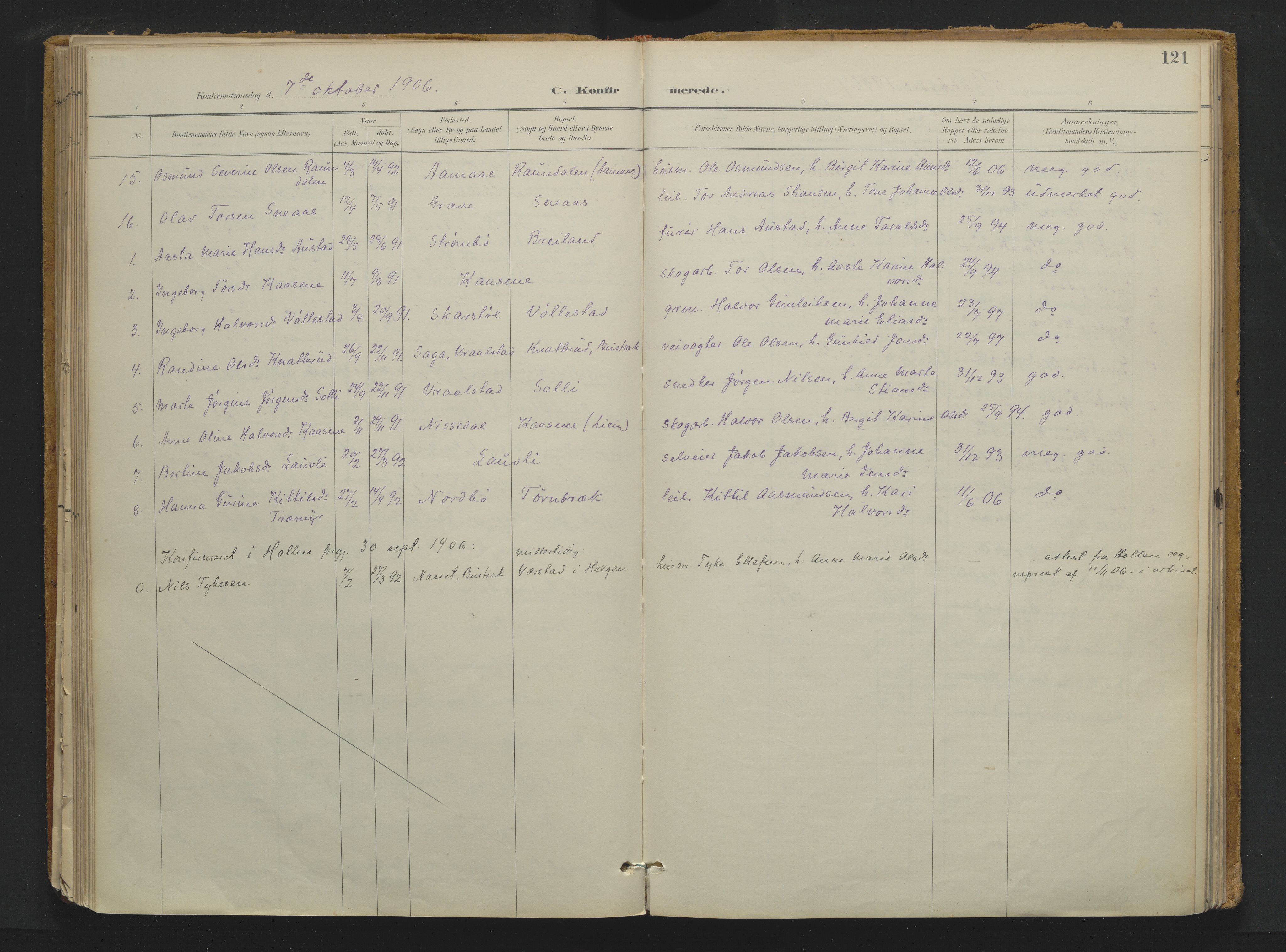 Drangedal kirkebøker, SAKO/A-258/F/Fa/L0013: Ministerialbok nr. 13, 1895-1919, s. 121