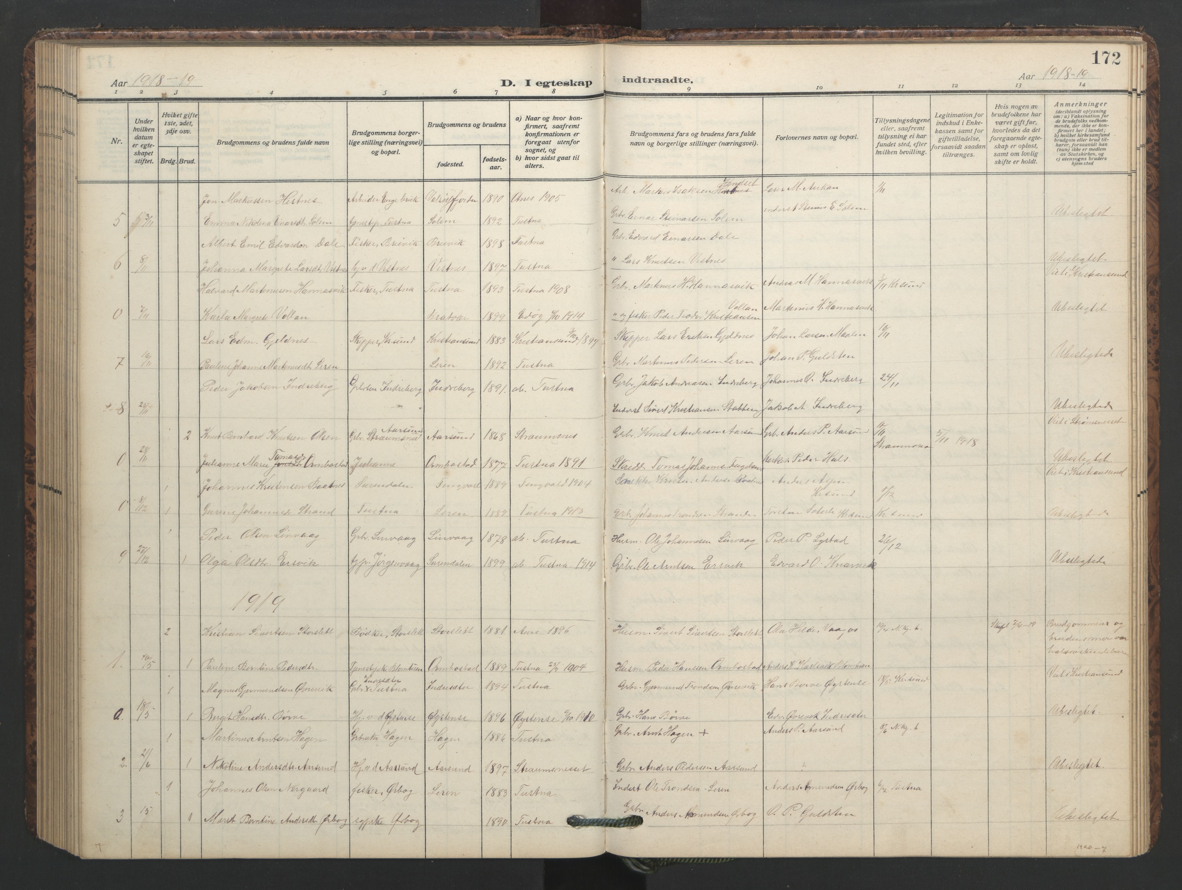 Ministerialprotokoller, klokkerbøker og fødselsregistre - Møre og Romsdal, AV/SAT-A-1454/577/L0897: Klokkerbok nr. 577C01, 1909-1946, s. 172