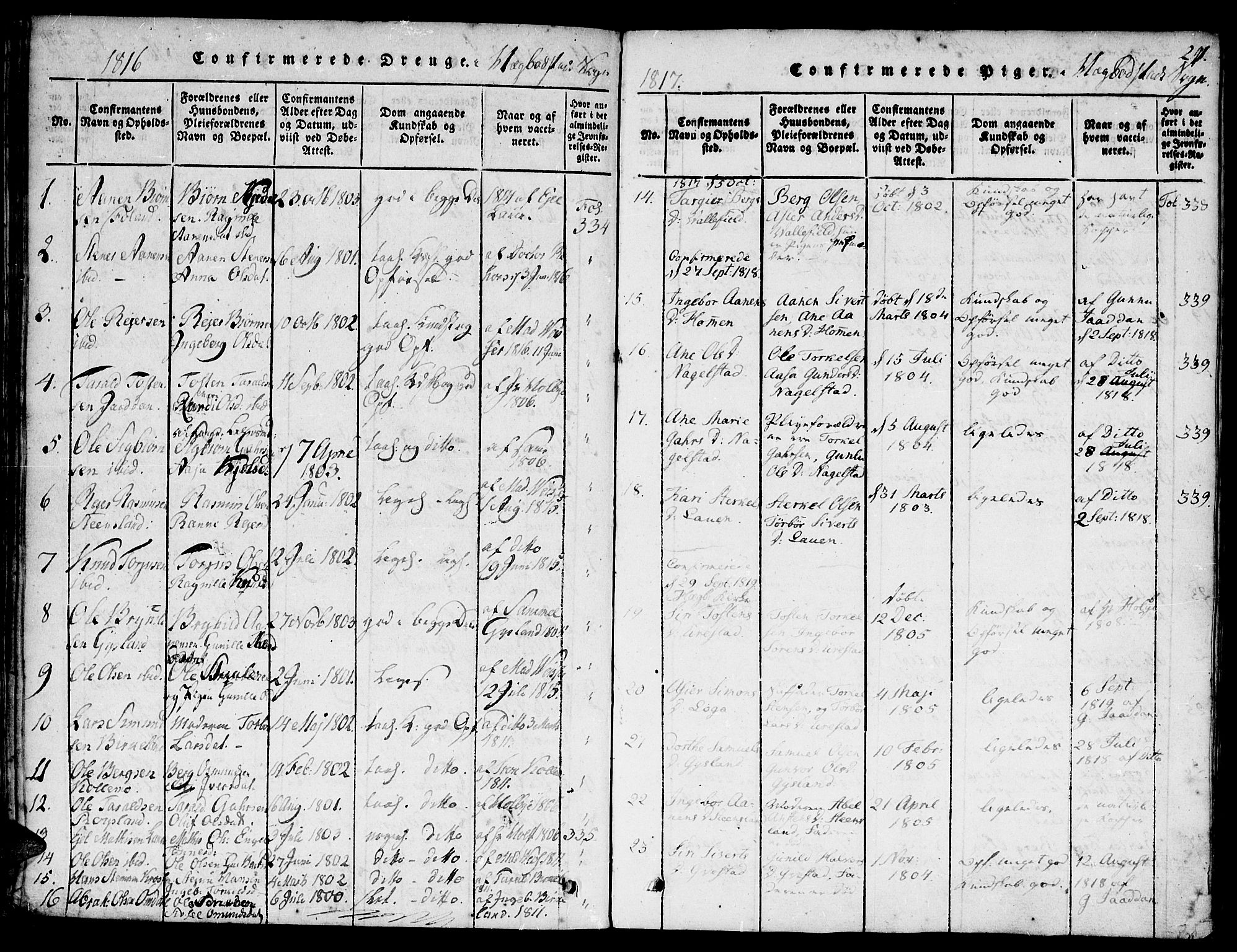 Hægebostad sokneprestkontor, SAK/1111-0024/F/Fa/Faa/L0002: Ministerialbok nr. A 2 /1, 1816-1825, s. 241