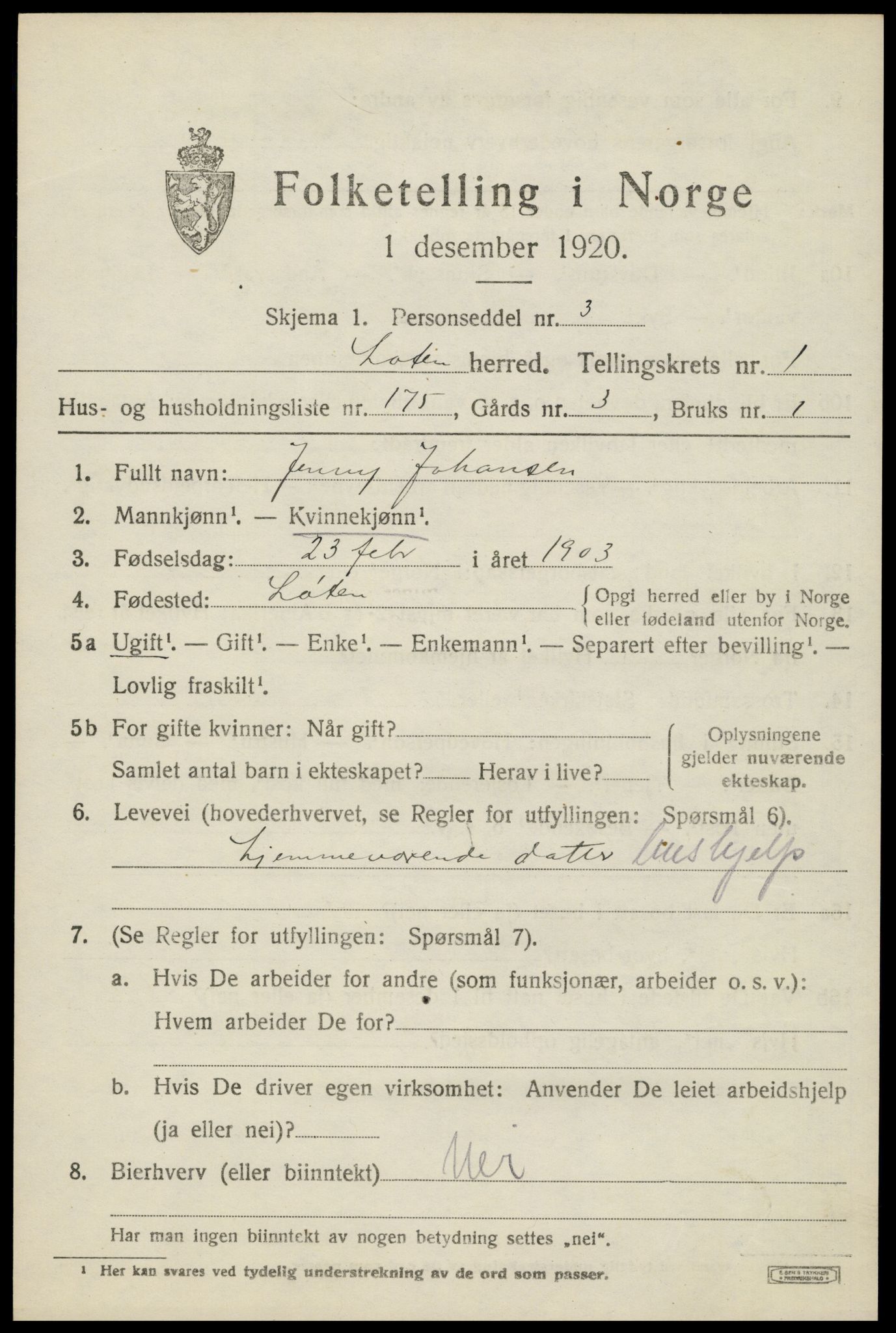 SAH, Folketelling 1920 for 0415 Løten herred, 1920, s. 4351