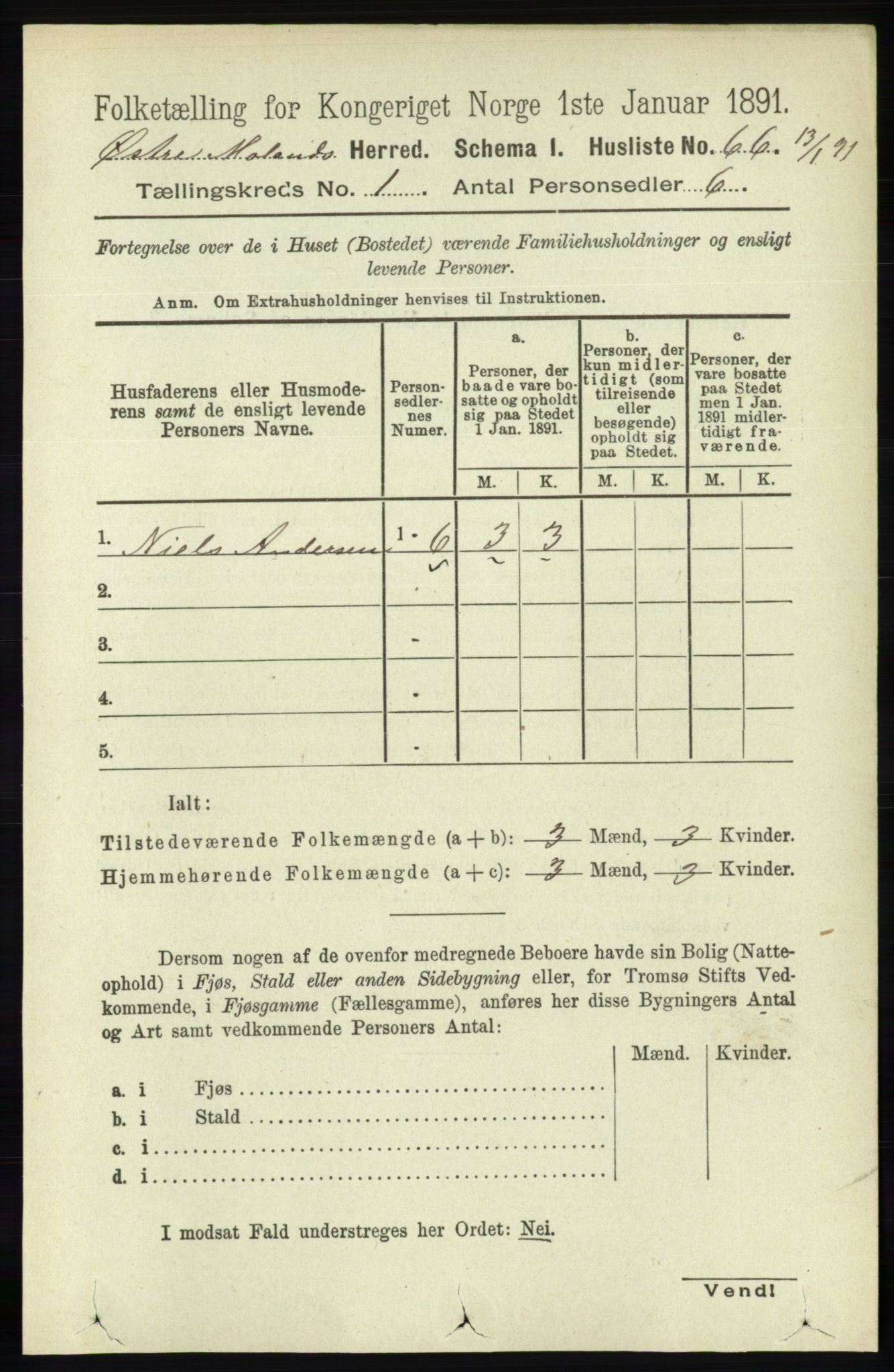 RA, Folketelling 1891 for 0918 Austre Moland herred, 1891, s. 86