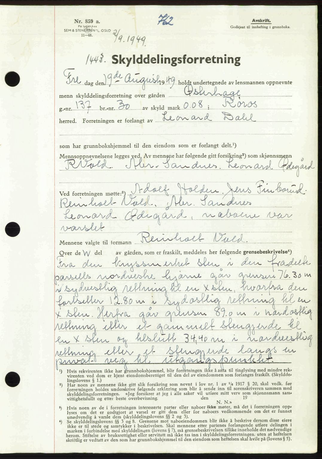 Gauldal sorenskriveri, SAT/A-0014/1/2/2C: Pantebok nr. A8, 1949-1949, Dagboknr: 1443/1949