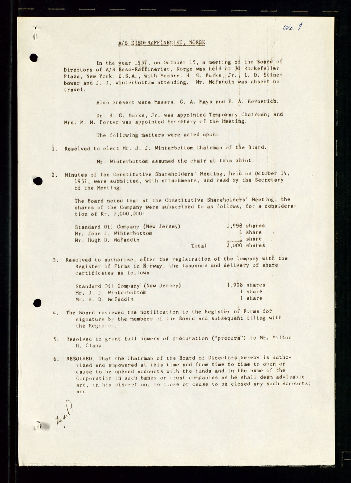 PA 1537 - A/S Essoraffineriet Norge, AV/SAST-A-101957/A/Aa/L0002/0001: Styremøter / Shareholder meetings, Board meeting minutes, 1957-1961, s. 170