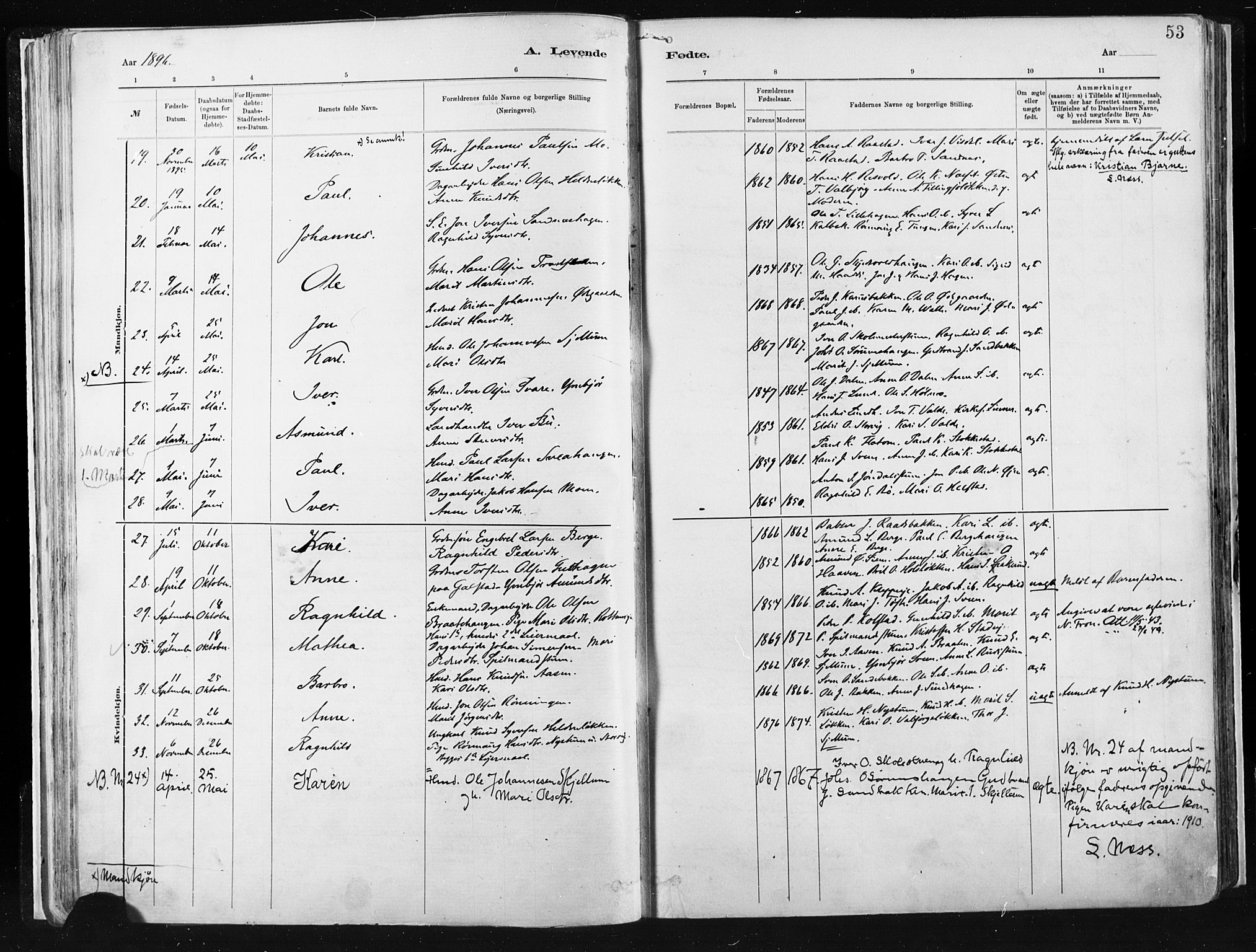 Vågå prestekontor, AV/SAH-PREST-076/H/Ha/Haa/L0009: Ministerialbok nr. 9, 1886-1904, s. 53