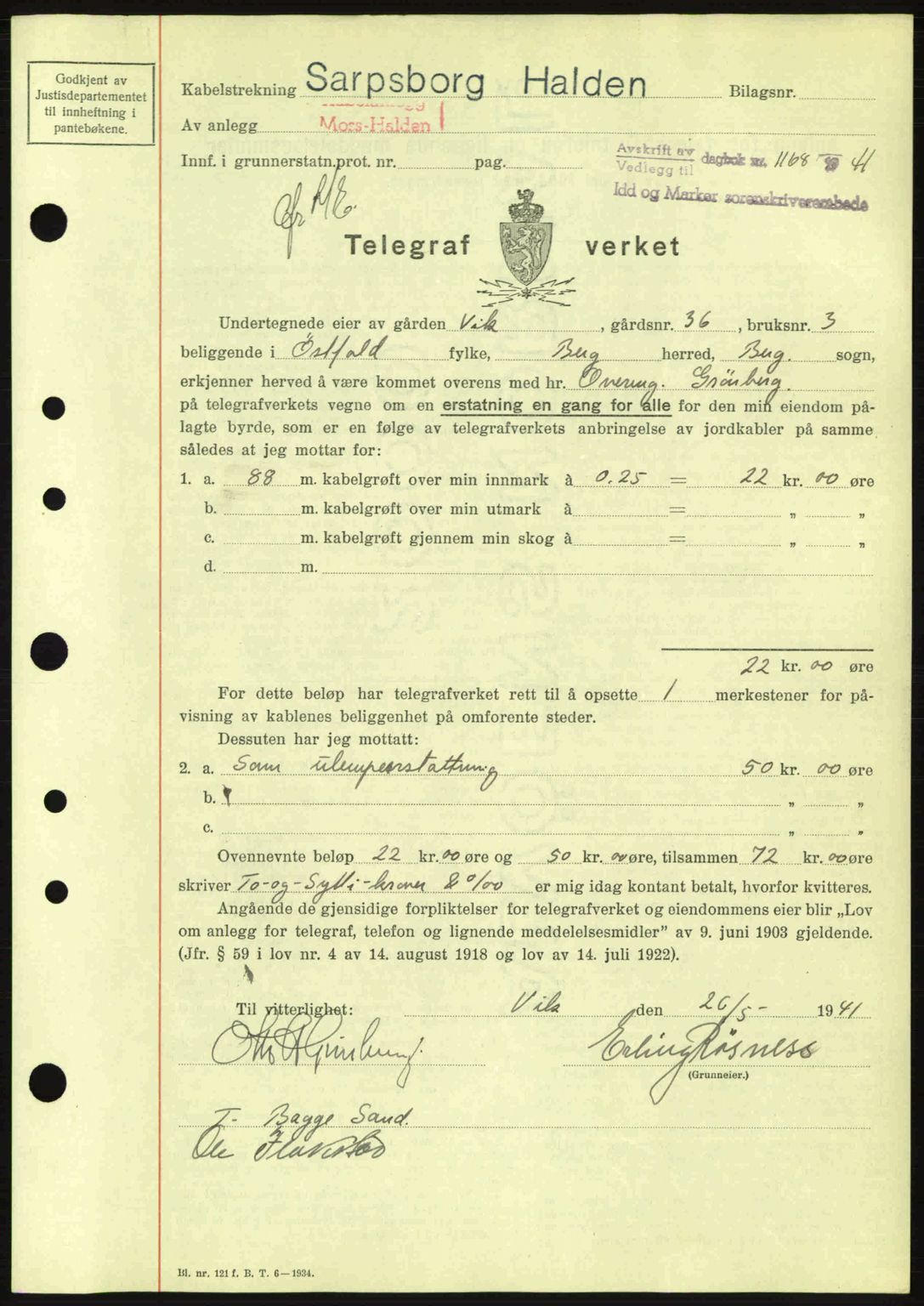 Idd og Marker sorenskriveri, AV/SAO-A-10283/G/Gb/Gbb/L0004: Pantebok nr. A4, 1940-1941, Dagboknr: 1168/1941