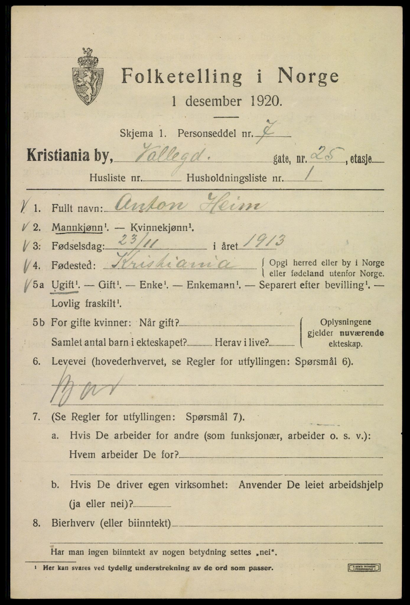 SAO, Folketelling 1920 for 0301 Kristiania kjøpstad, 1920, s. 628973