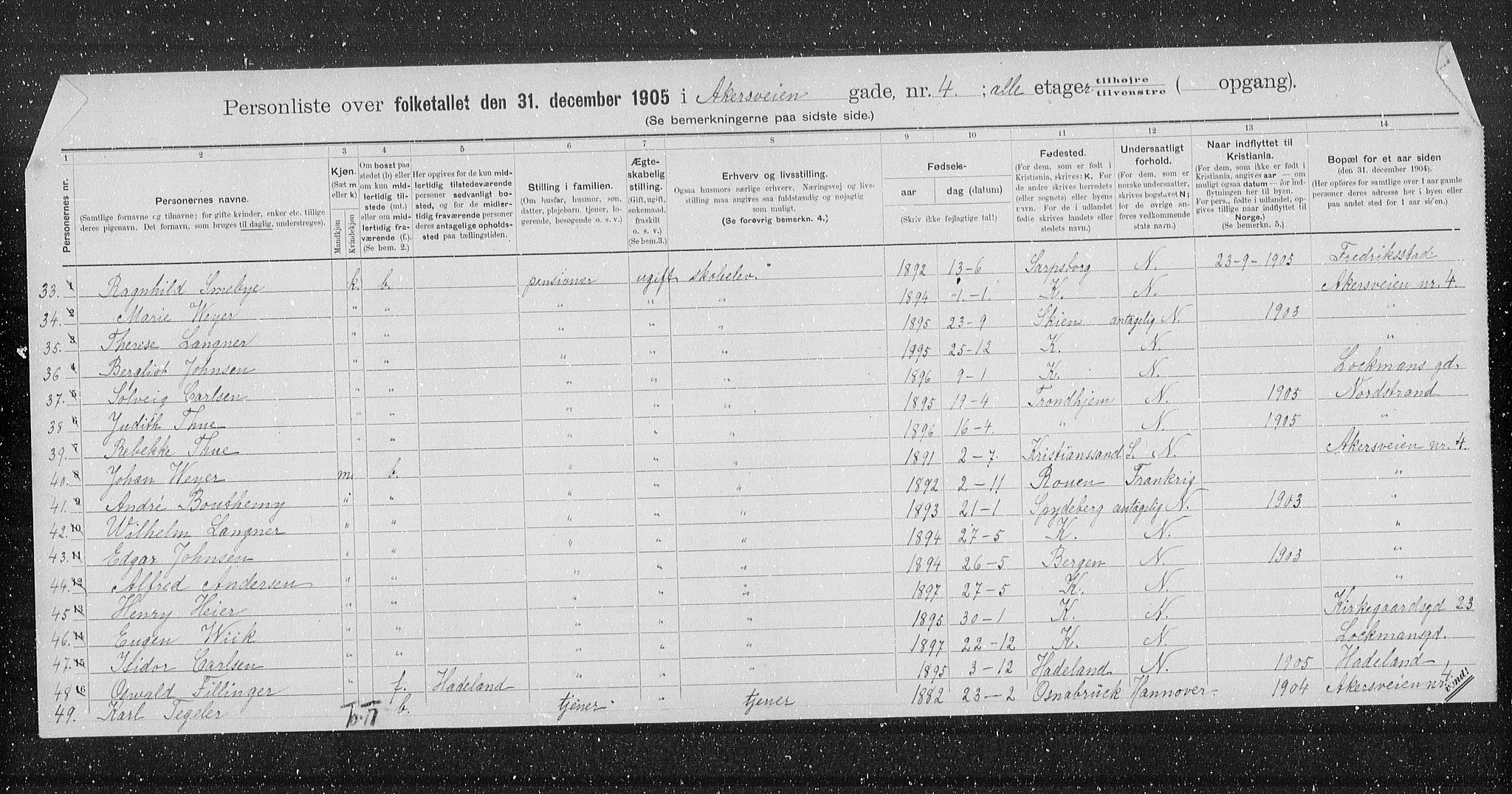 OBA, Kommunal folketelling 31.12.1905 for Kristiania kjøpstad, 1905, s. 458