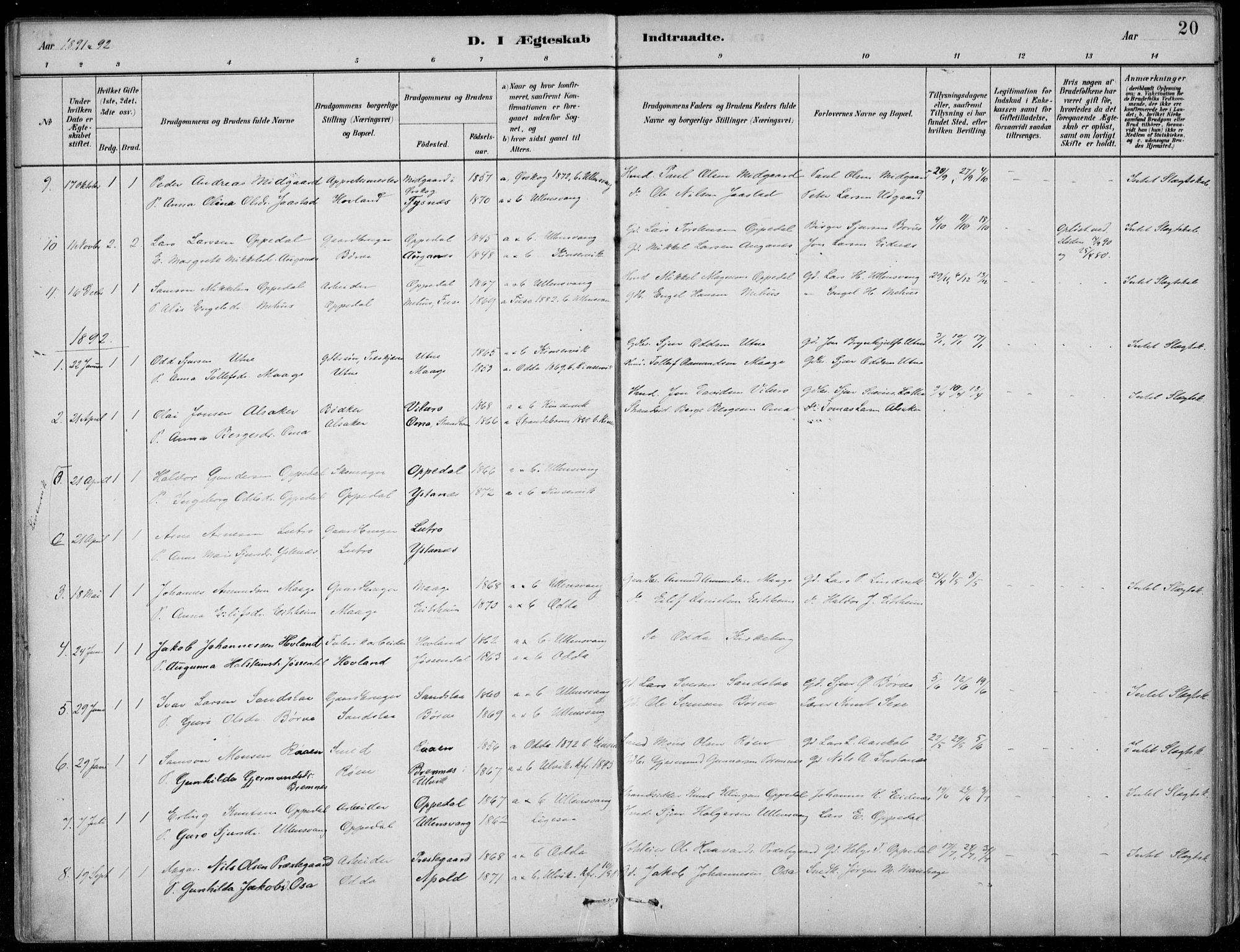 Ullensvang sokneprestembete, AV/SAB-A-78701/H/Haa: Ministerialbok nr. B  3, 1882-1911, s. 20