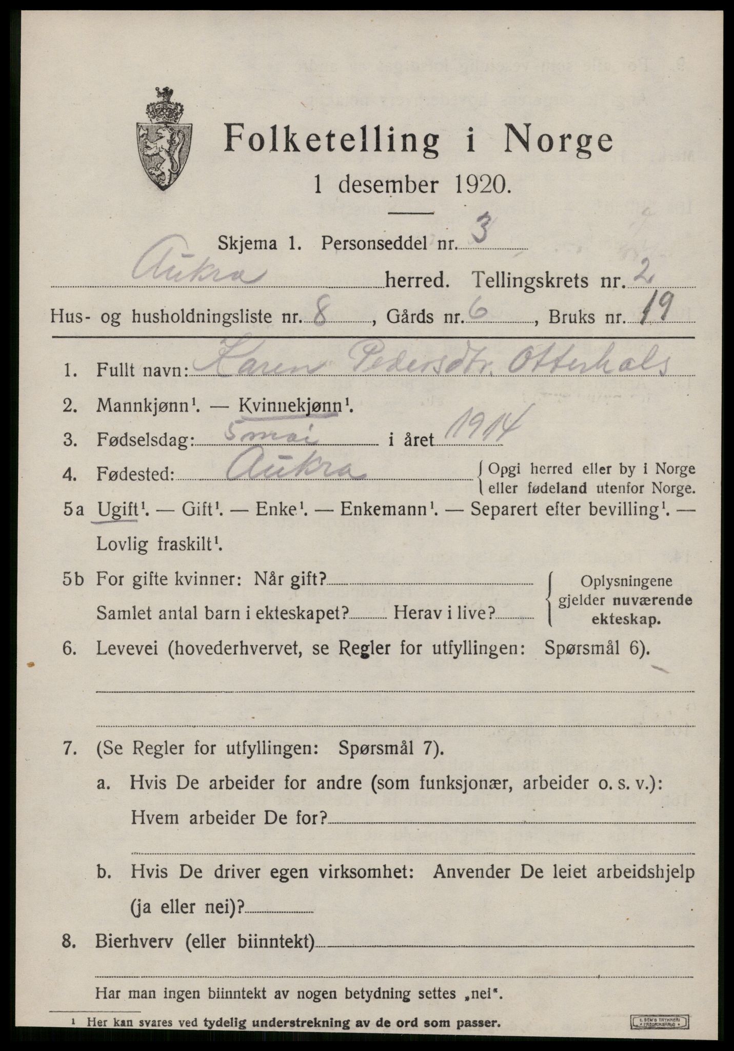 SAT, Folketelling 1920 for 1545 Aukra herred, 1920, s. 1715