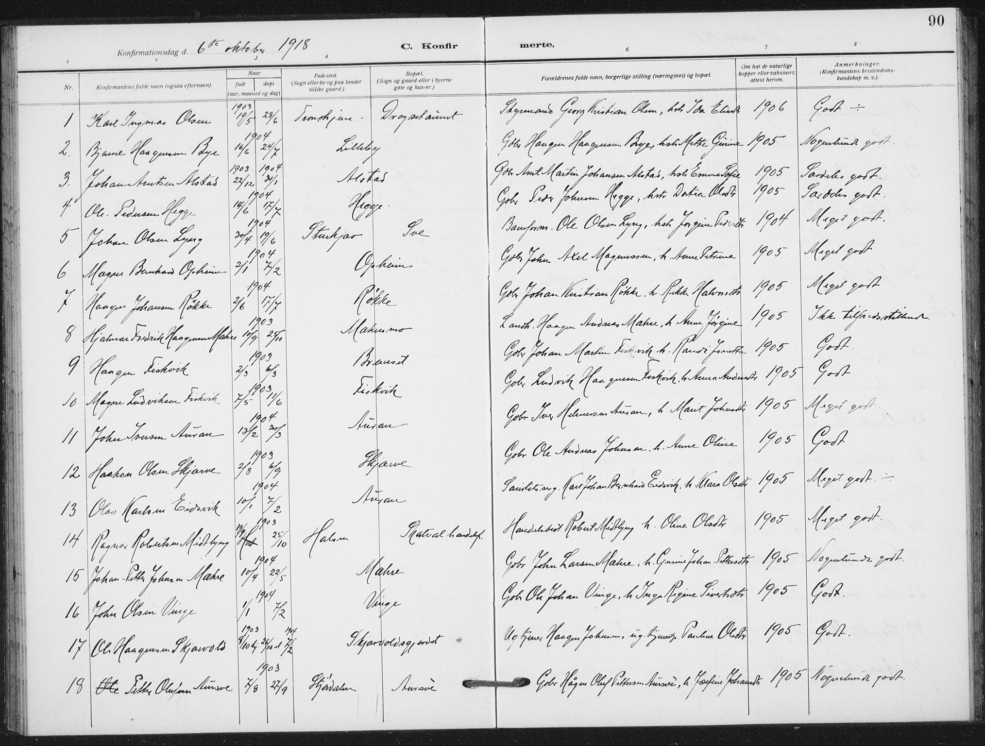 Ministerialprotokoller, klokkerbøker og fødselsregistre - Nord-Trøndelag, SAT/A-1458/712/L0102: Ministerialbok nr. 712A03, 1916-1929, s. 90