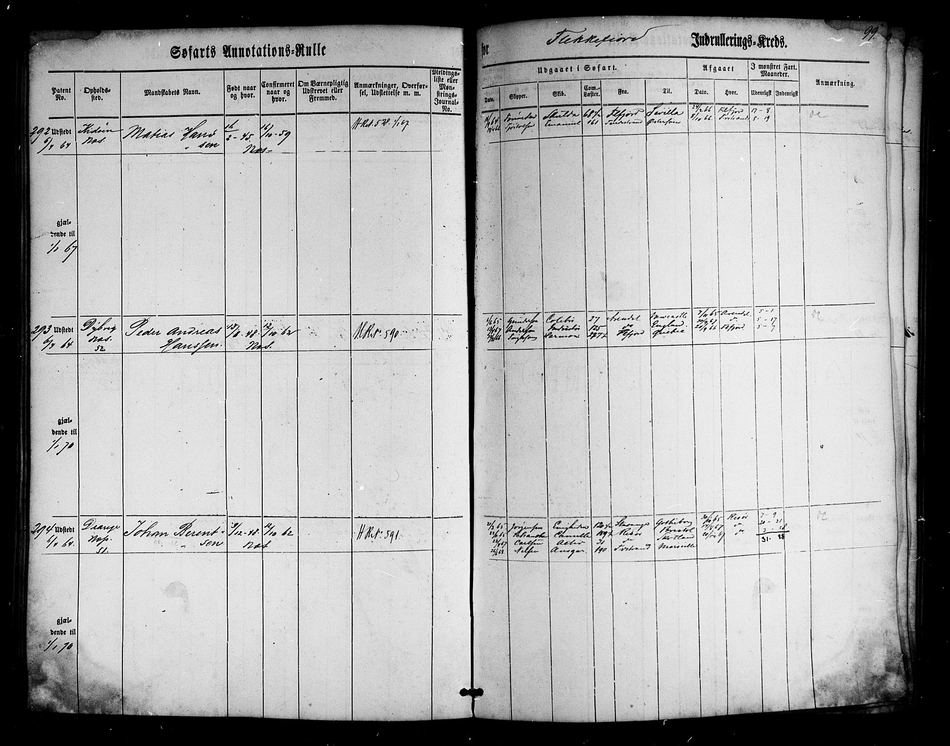 Flekkefjord mønstringskrets, SAK/2031-0018/F/Fa/L0001: Annotasjonsrulle nr 1-435 med register, N-1, 1860-1867, s. 120