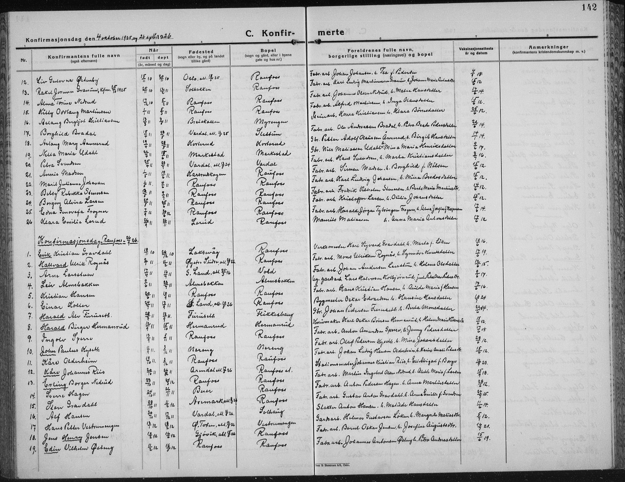 Vestre Toten prestekontor, AV/SAH-PREST-108/H/Ha/Hab/L0018: Klokkerbok nr. 18, 1928-1941, s. 142