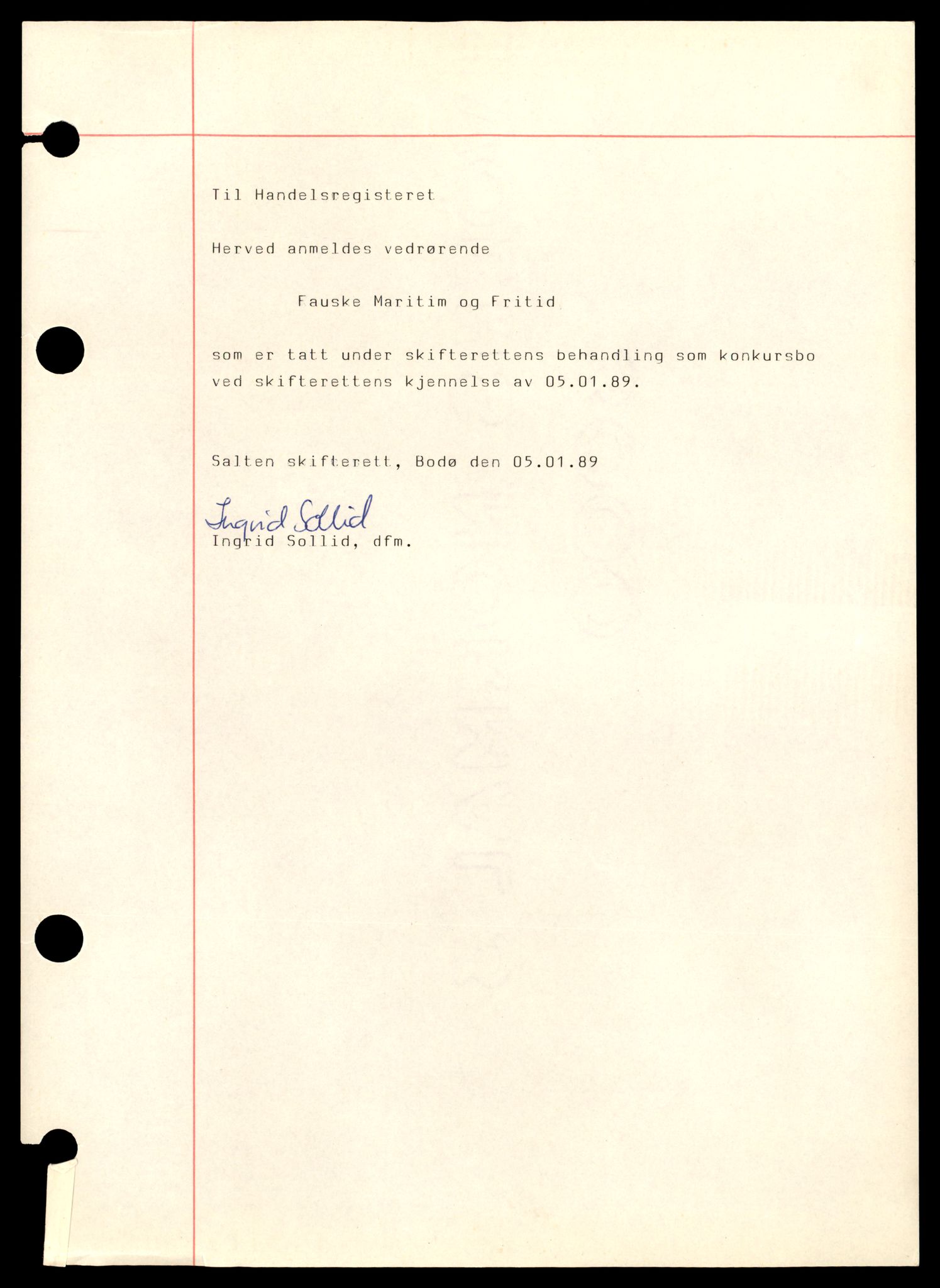 Salten sorenskriveri, SAT/A-4578/4/J/Jd/Jda/L0035: Bilag. Enkeltmannsforetak, personlig firma og andelslag Fauske, M - Å, 1909-1989, s. 1