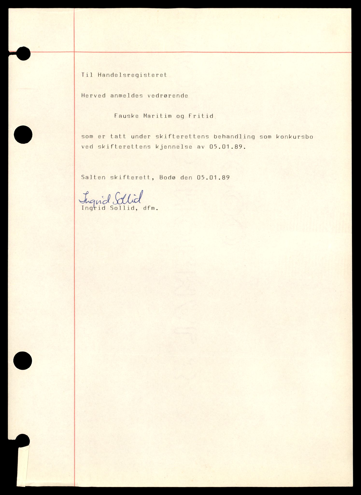 Salten sorenskriveri, AV/SAT-A-4578/4/J/Jd/Jda/L0035: Bilag. Enkeltmannsforetak, personlig firma og andelslag Fauske, M - Å, 1909-1989, s. 1