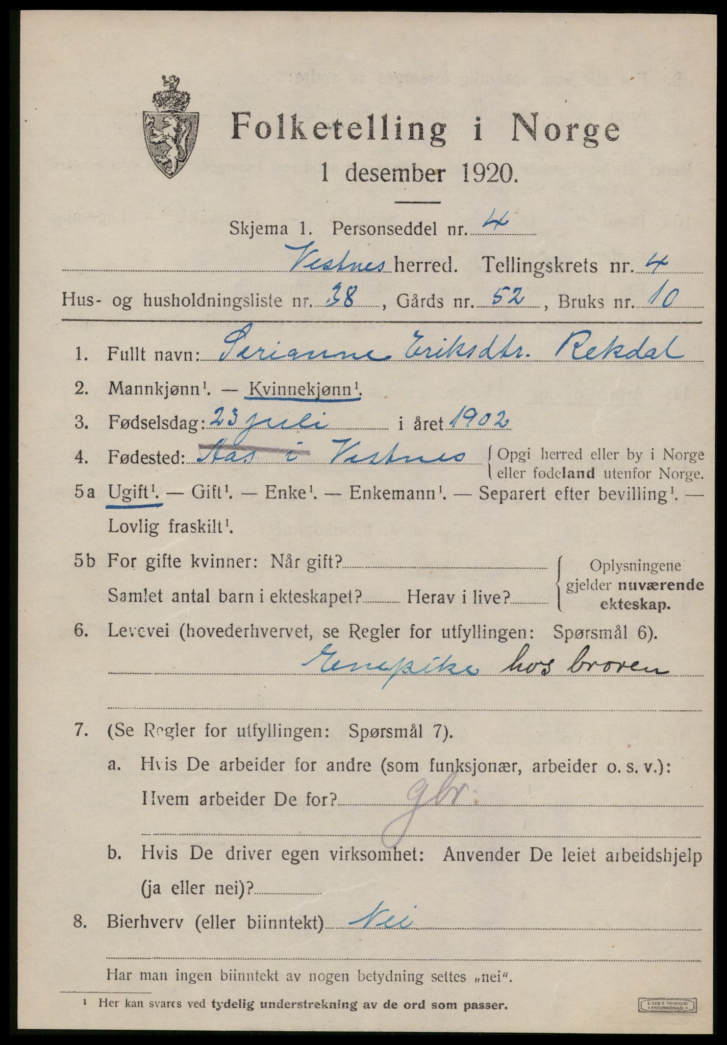 SAT, Folketelling 1920 for 1535 Vestnes herred, 1920, s. 3737