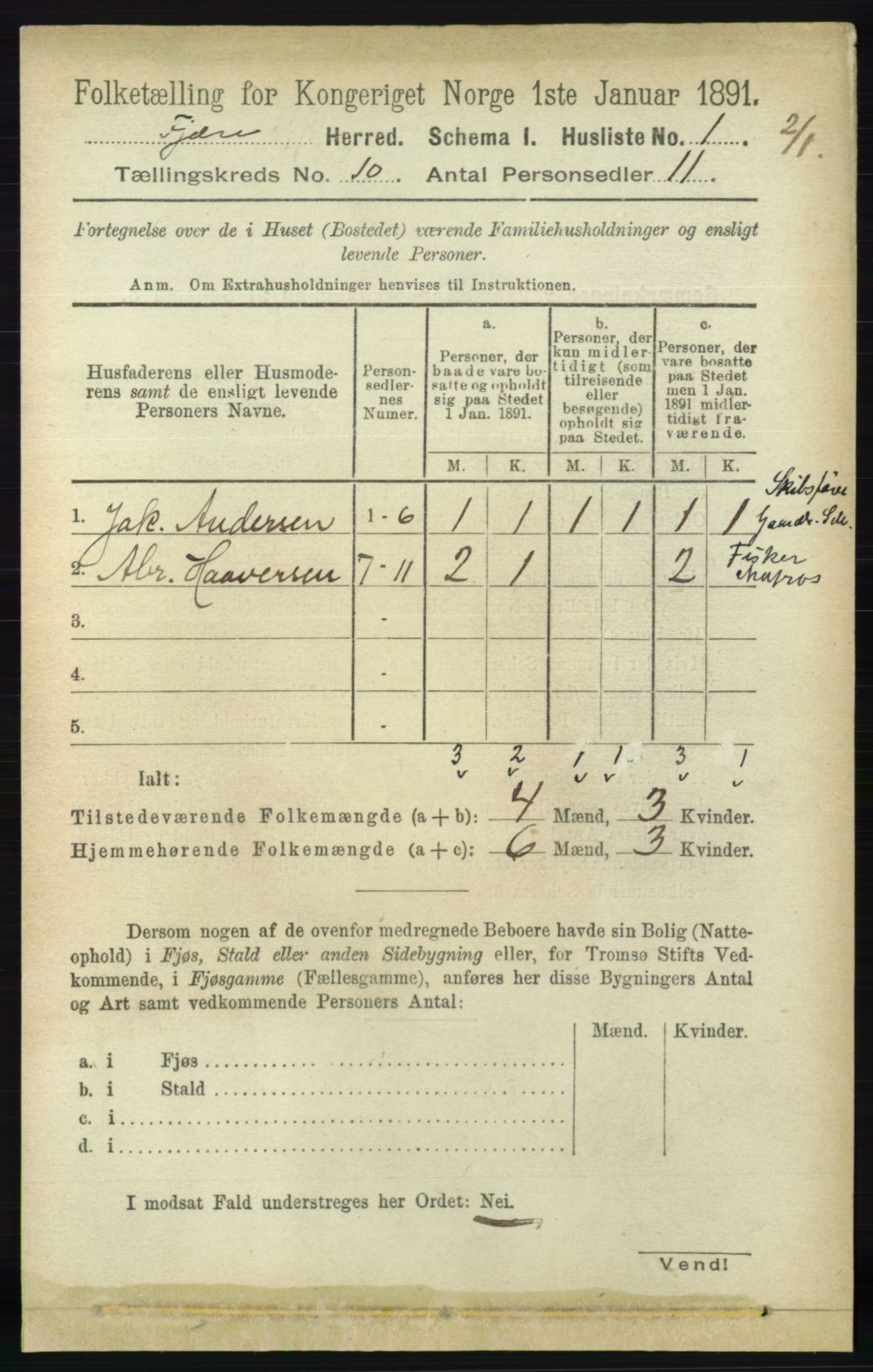 RA, Folketelling 1891 for 0923 Fjære herred, 1891, s. 4915