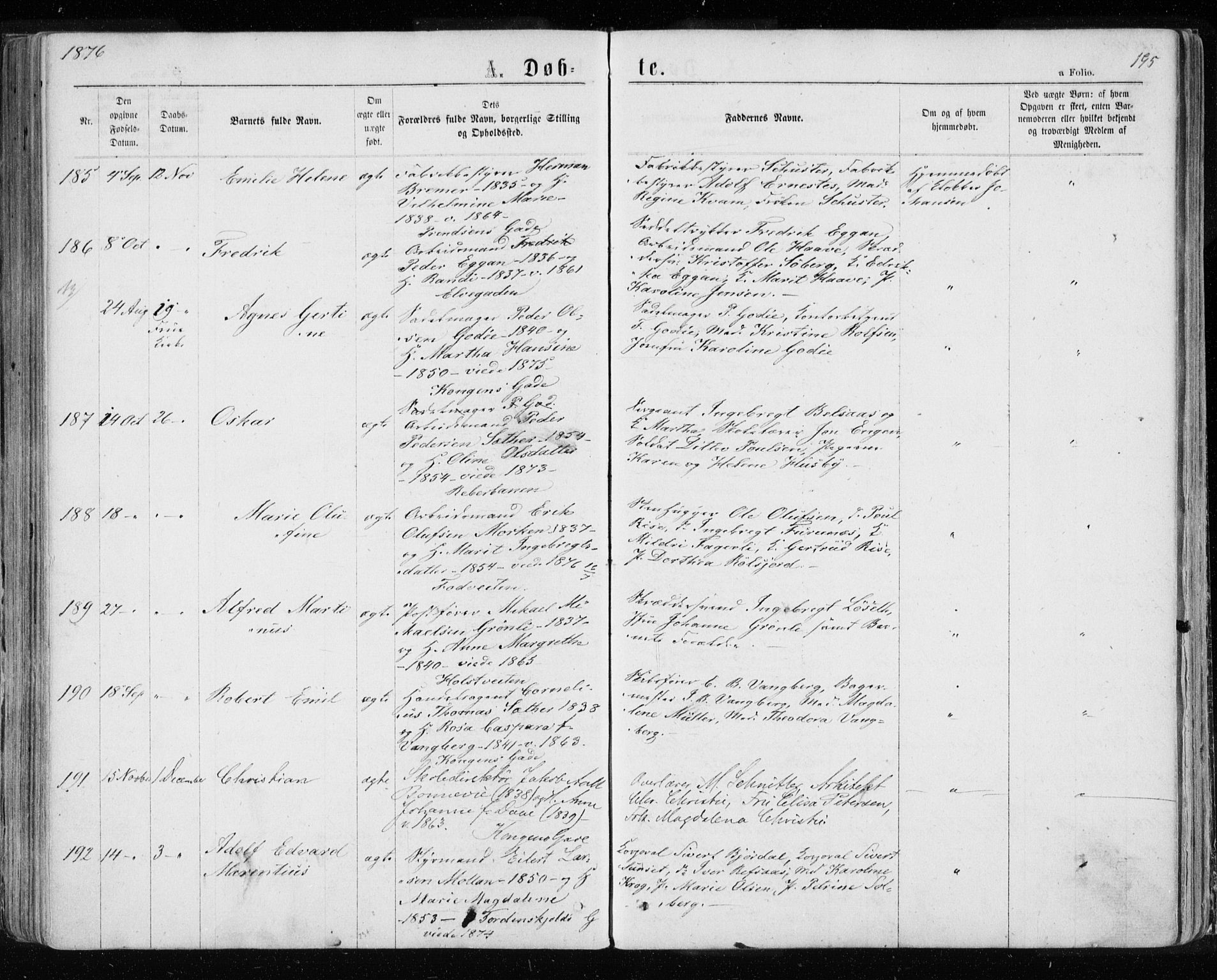 Ministerialprotokoller, klokkerbøker og fødselsregistre - Sør-Trøndelag, SAT/A-1456/601/L0054: Ministerialbok nr. 601A22, 1866-1877, s. 195