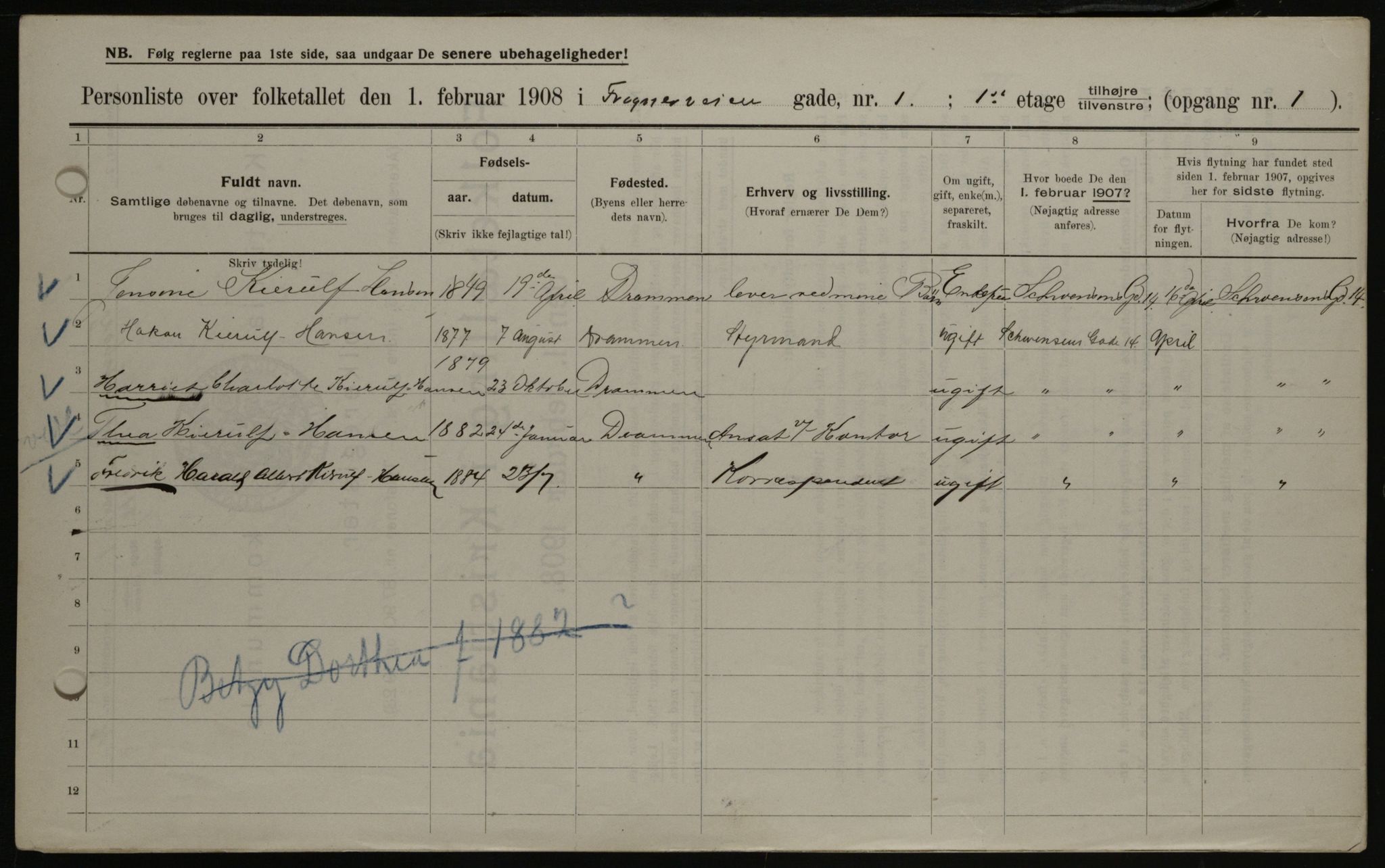 OBA, Kommunal folketelling 1.2.1908 for Kristiania kjøpstad, 1908, s. 24423