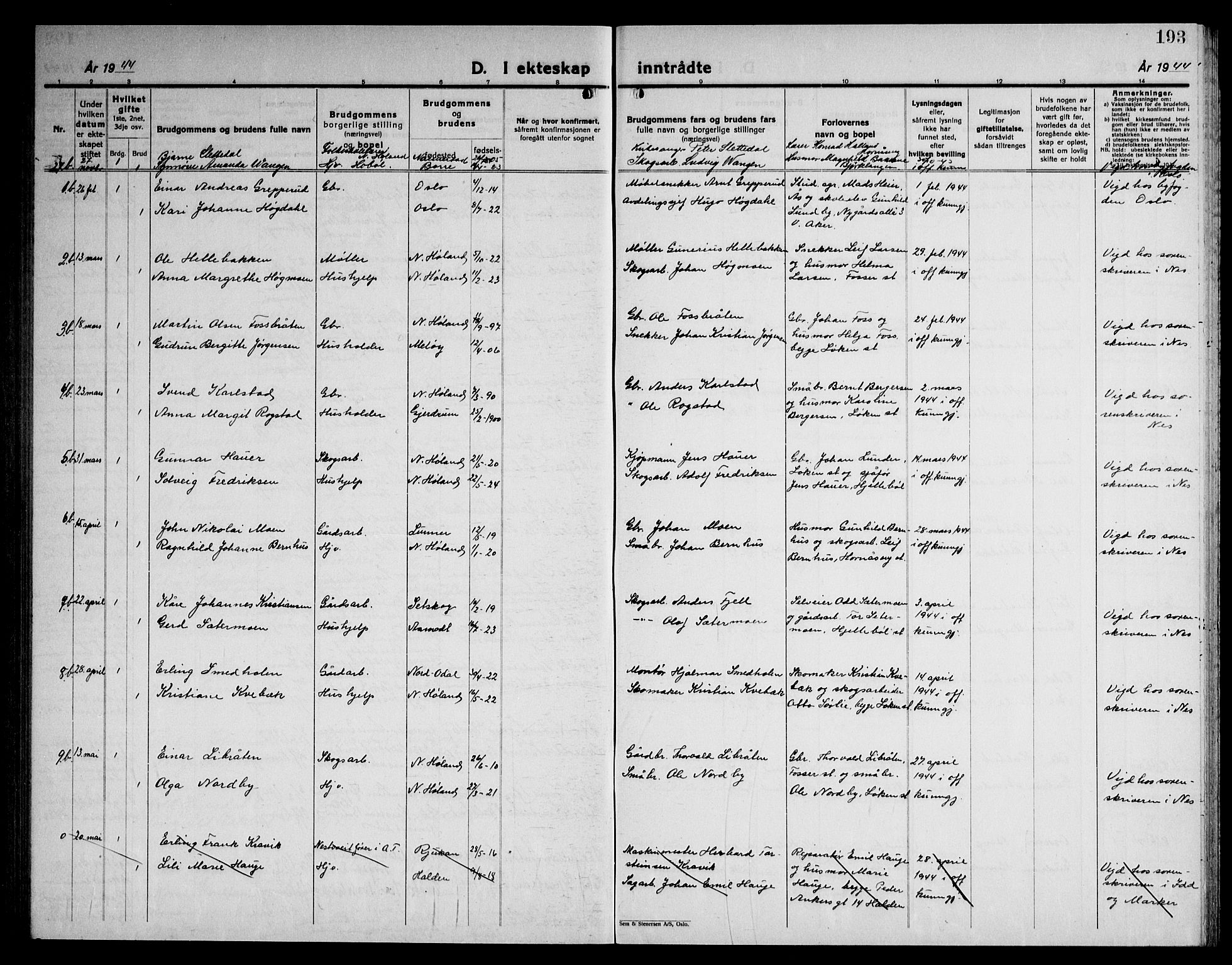 Høland prestekontor Kirkebøker, AV/SAO-A-10346a/G/Ga/L0009: Klokkerbok nr. I 9, 1930-1951, s. 193