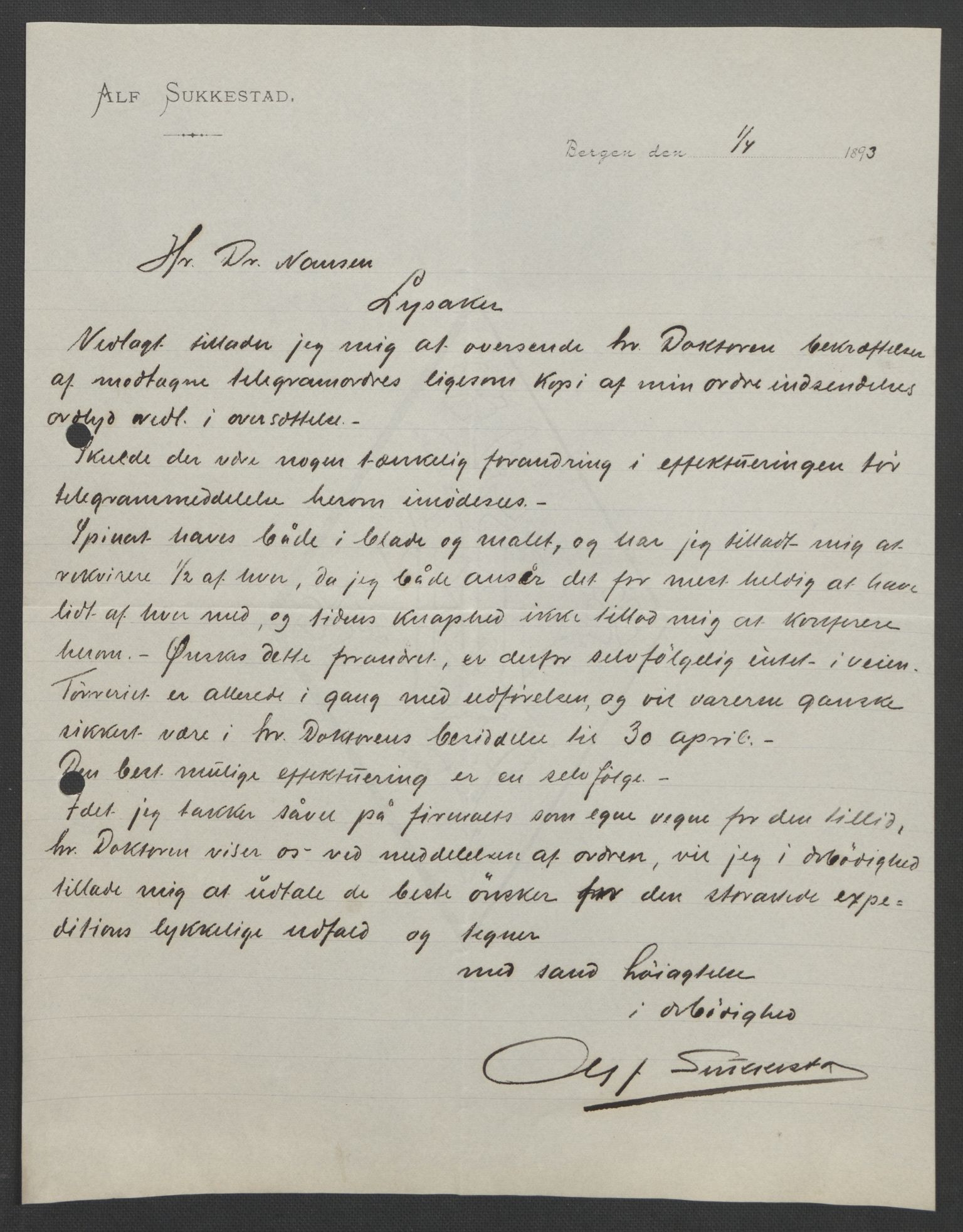 Arbeidskomitéen for Fridtjof Nansens polarekspedisjon, AV/RA-PA-0061/D/L0004: Innk. brev og telegrammer vedr. proviant og utrustning, 1892-1893, s. 797