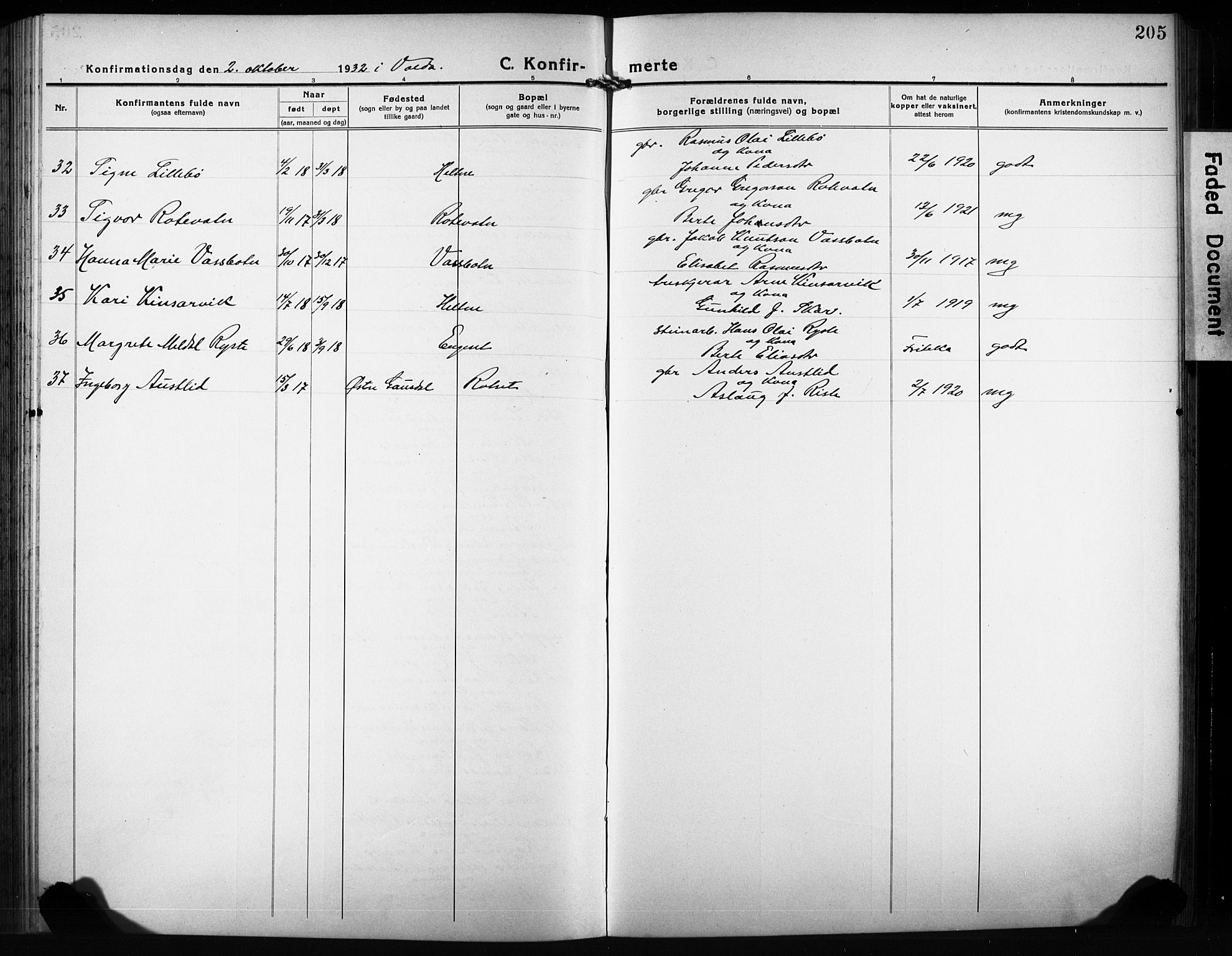 Ministerialprotokoller, klokkerbøker og fødselsregistre - Møre og Romsdal, AV/SAT-A-1454/511/L0160: Klokkerbok nr. 511C06, 1920-1932, s. 205