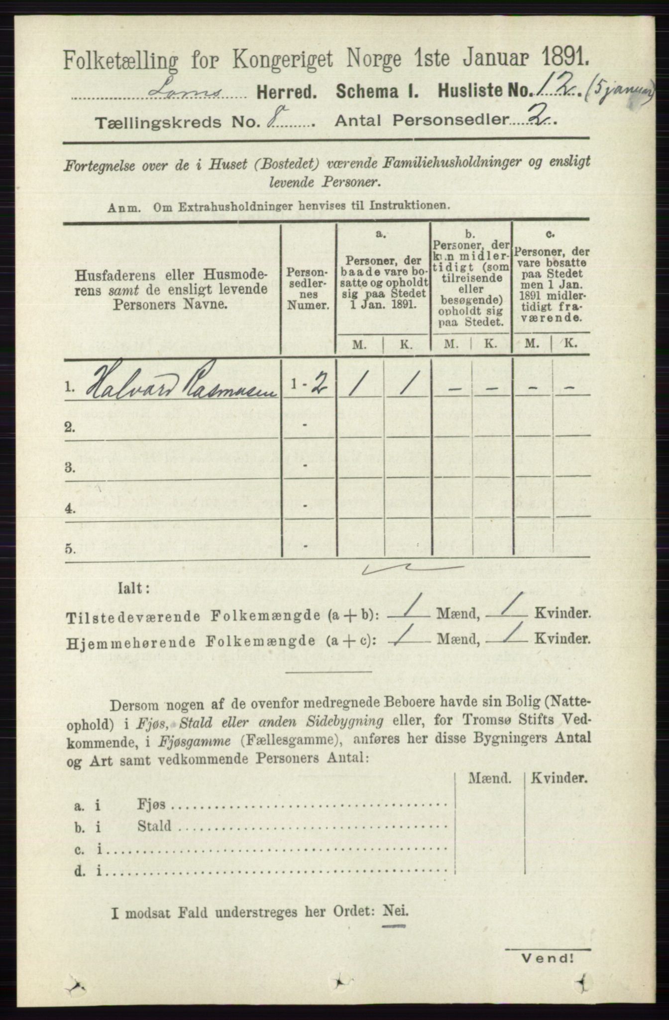 RA, Folketelling 1891 for 0514 Lom herred, 1891, s. 3054