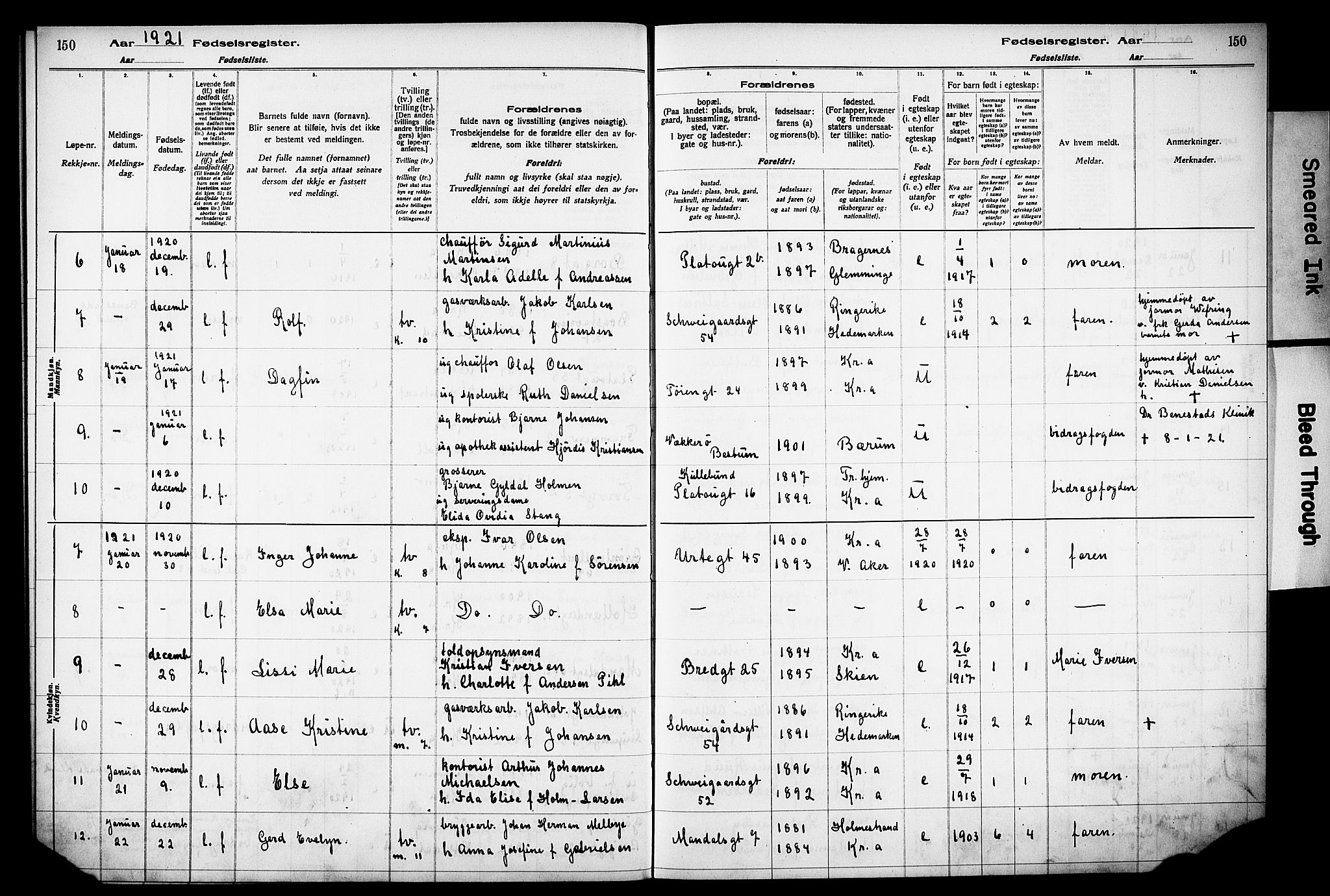 Grønland prestekontor Kirkebøker, AV/SAO-A-10848/J/Ja/L0001: Fødselsregister nr. 1, 1916-1922, s. 150