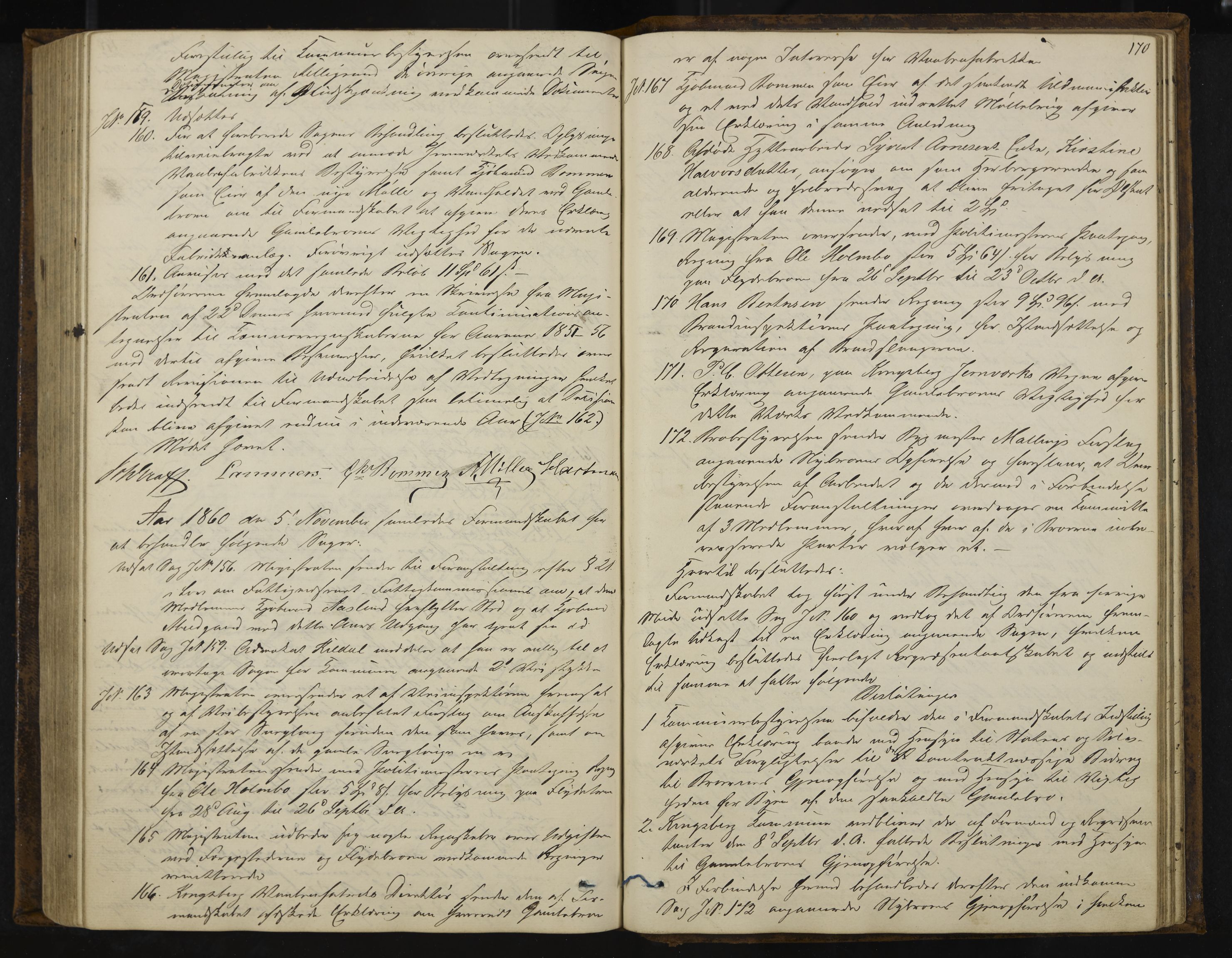 Kongsberg formannskap og sentraladministrasjon, IKAK/0604021-1/A/L0003: Møtebok med register, 1856-1861, s. 170