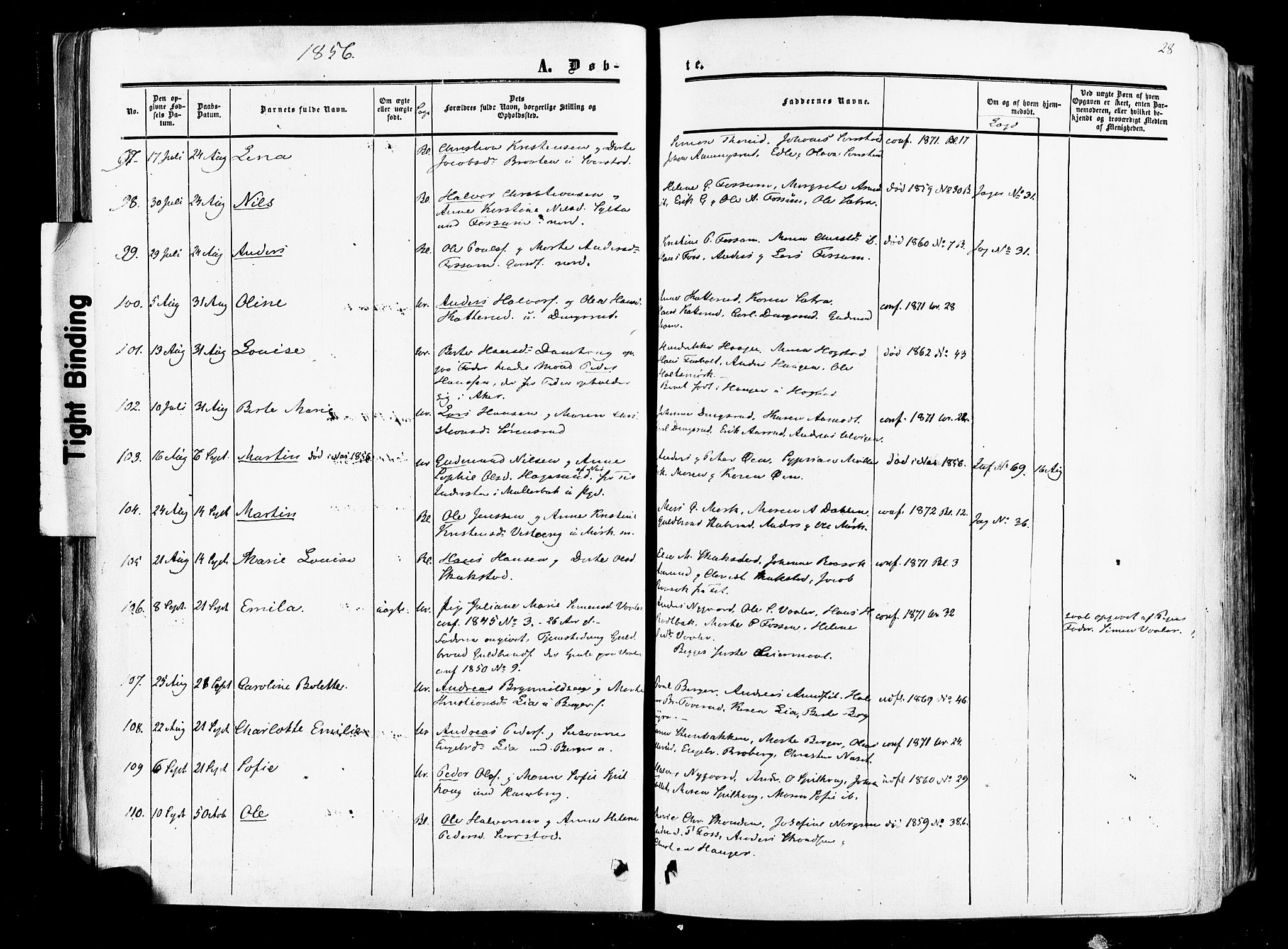 Aurskog prestekontor Kirkebøker, SAO/A-10304a/F/Fa/L0007: Ministerialbok nr. I 7, 1854-1877, s. 28