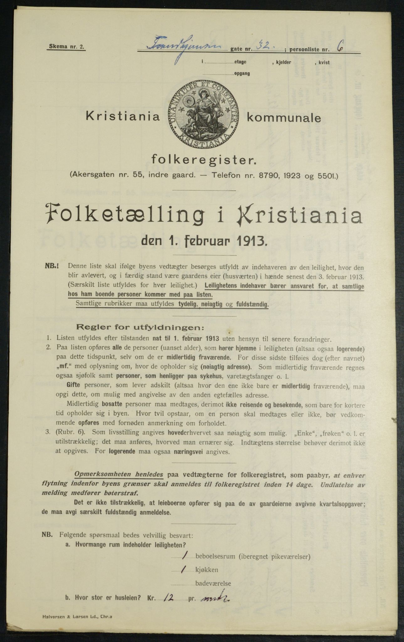OBA, Kommunal folketelling 1.2.1913 for Kristiania, 1913, s. 116659