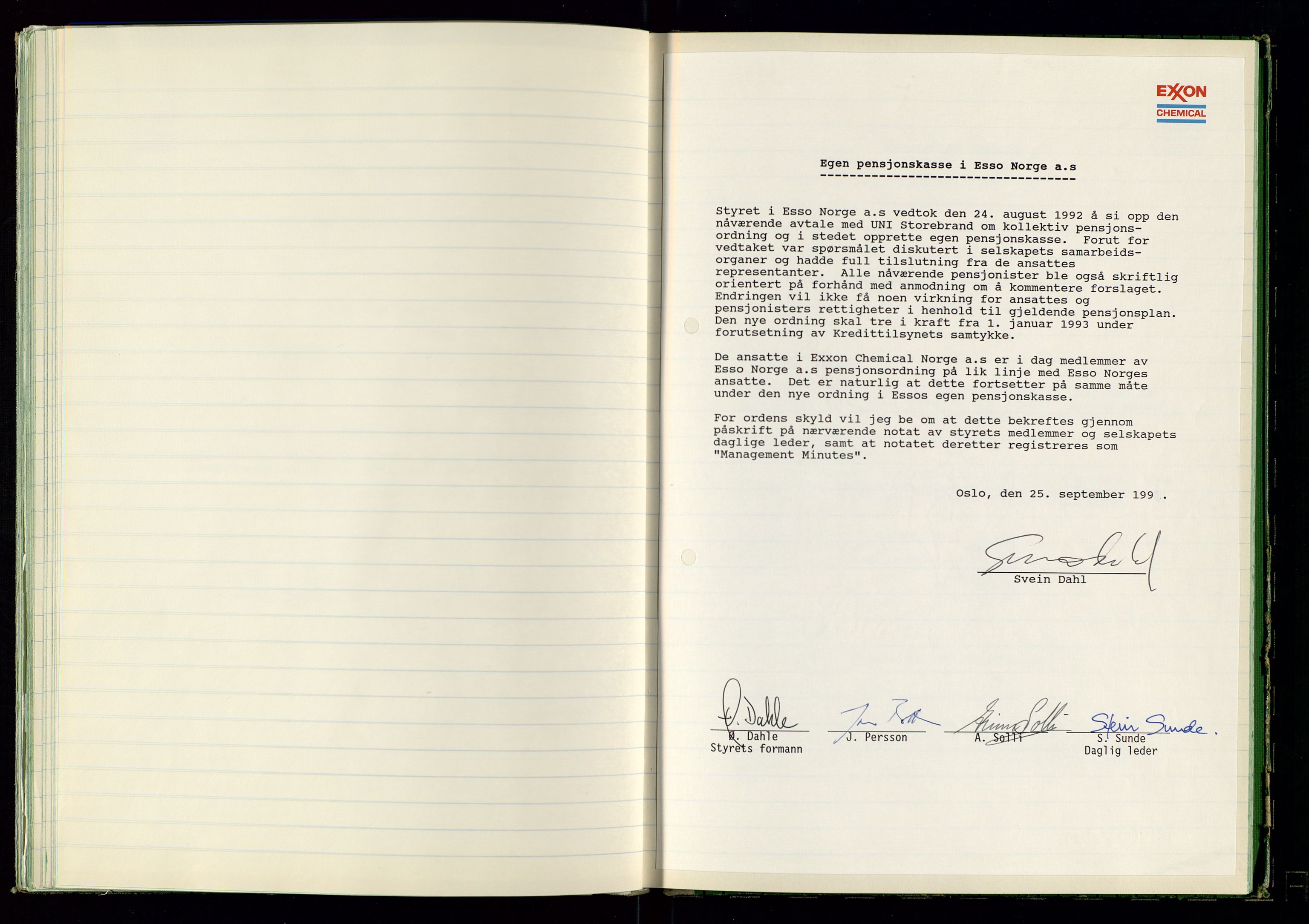 PA 1538 - Exxon Chemical Norge A/S, SAST/A-101958/A/Aa/L0001/0001: Generalforsamlinger og styreprotokoller / Styreprotokoll, 1966-1996