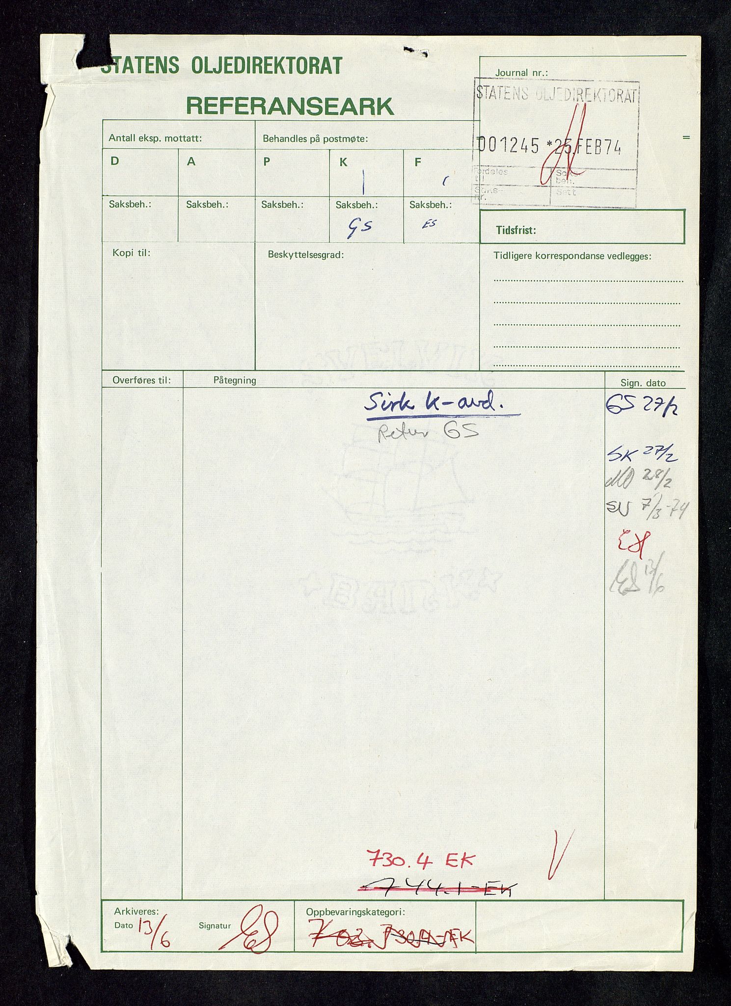 Oljedirektoratet, AV/SAST-A-101366/Da/L0135: Sakarkiv: Ekofisk, 1974