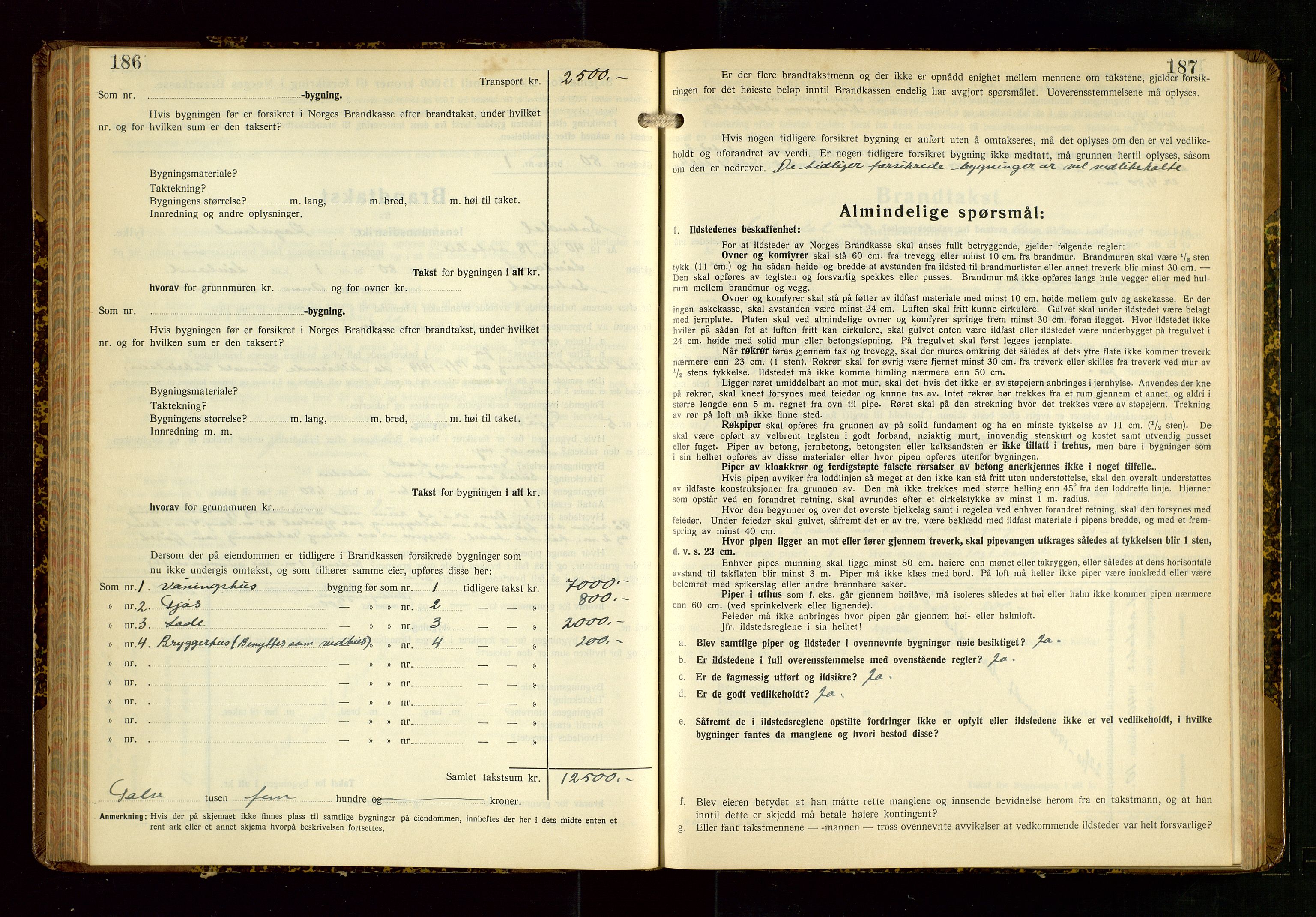 Sokndal lensmannskontor, AV/SAST-A-100417/Gob/L0008: "Brandtakst-Protokoll", 1937-1955, s. 186-187